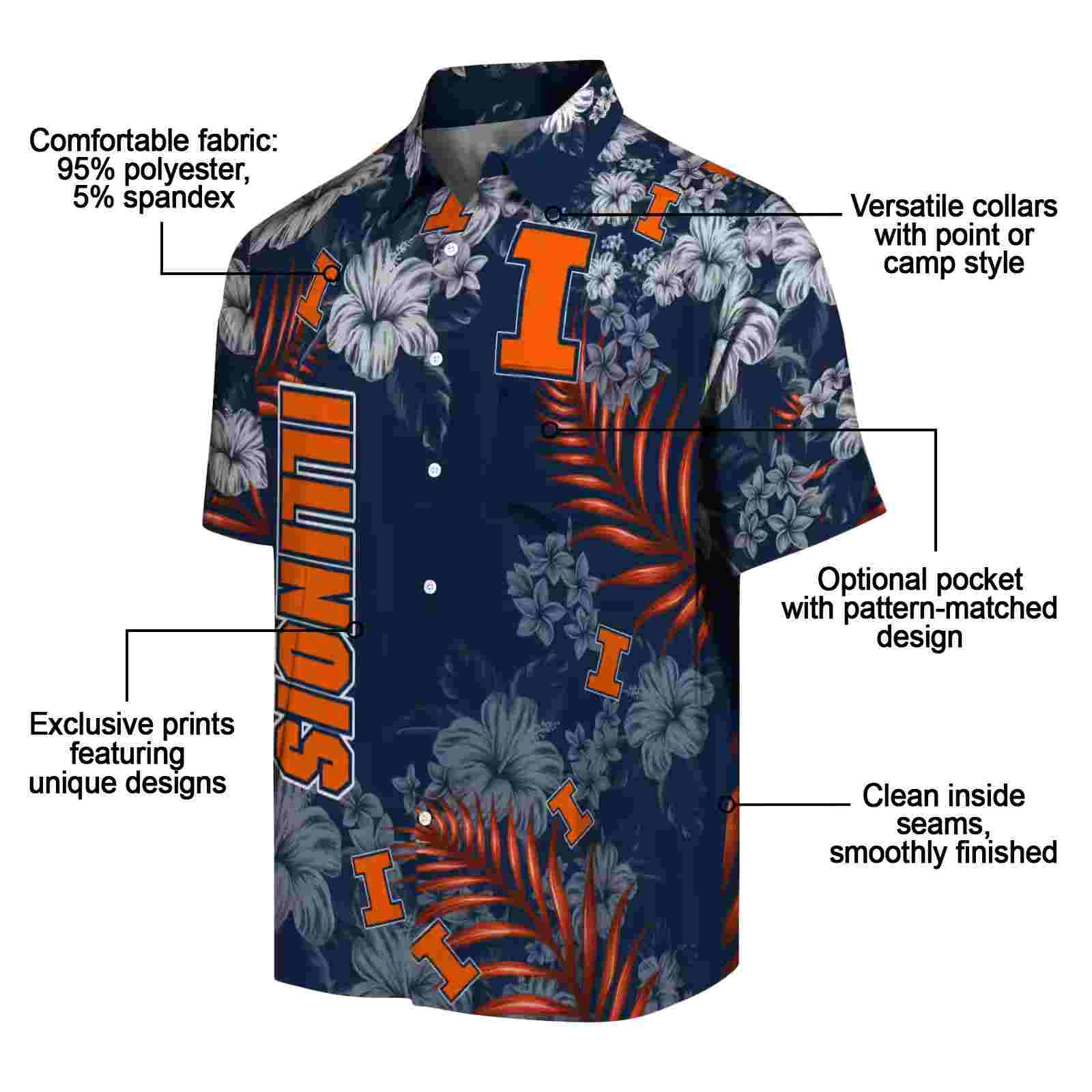 illinois fighting illini hibiscus print blue hawaiian shirt new arrival