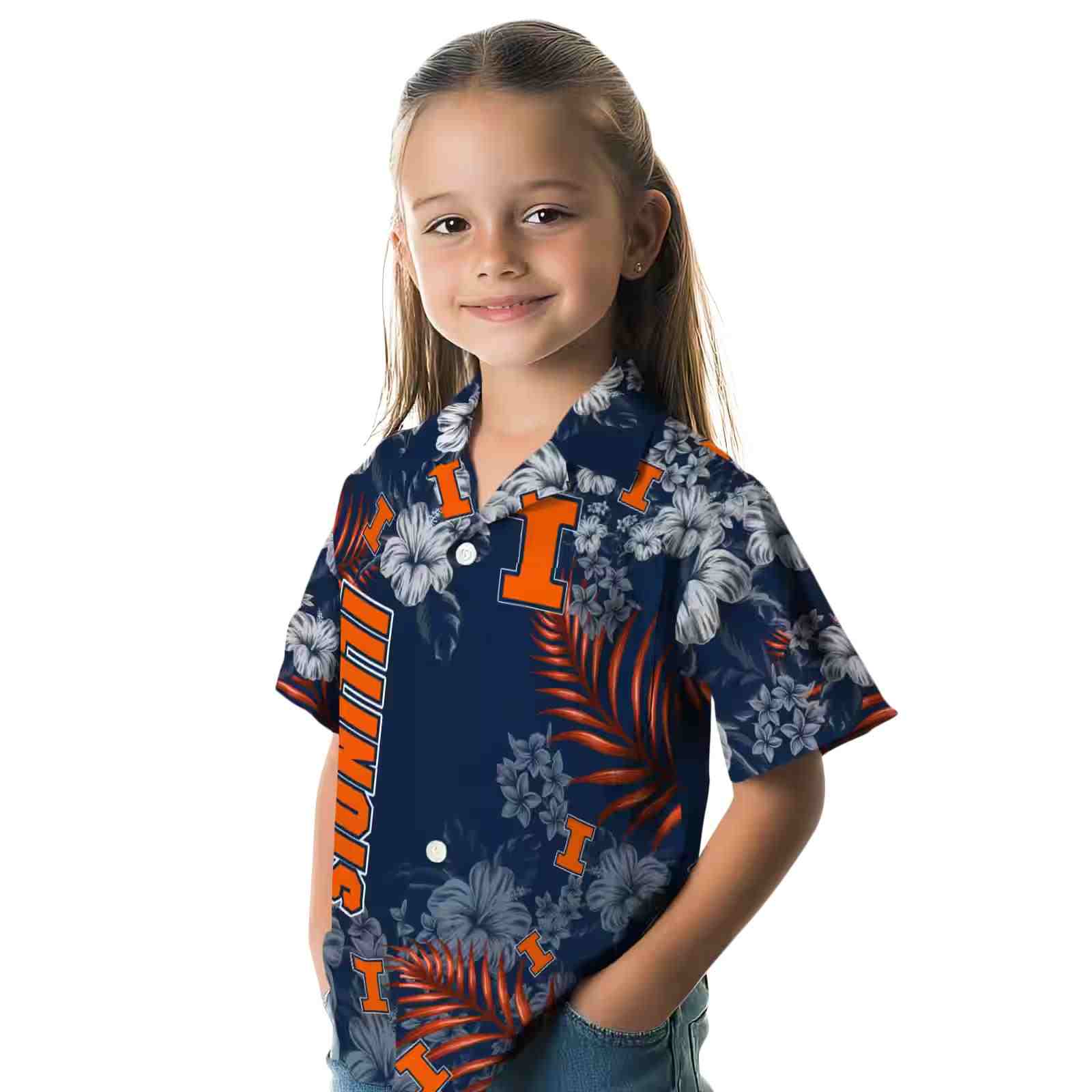 illinois fighting illini hibiscus print blue hawaiian shirt premium grade