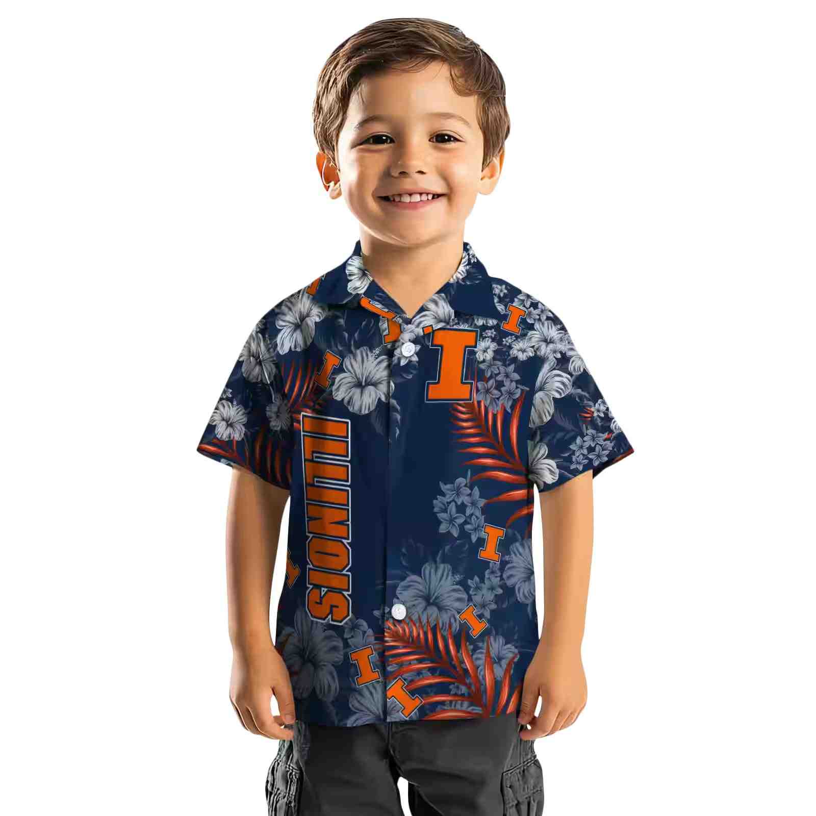 illinois fighting illini hibiscus print blue hawaiian shirt top rated