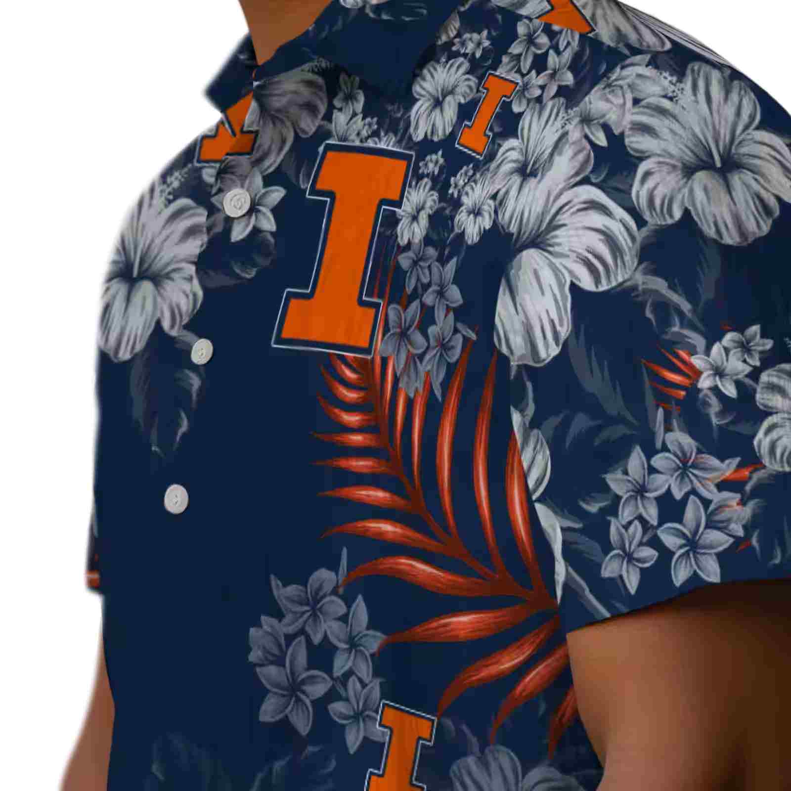 illinois fighting illini hibiscus print blue hawaiian shirt trendy