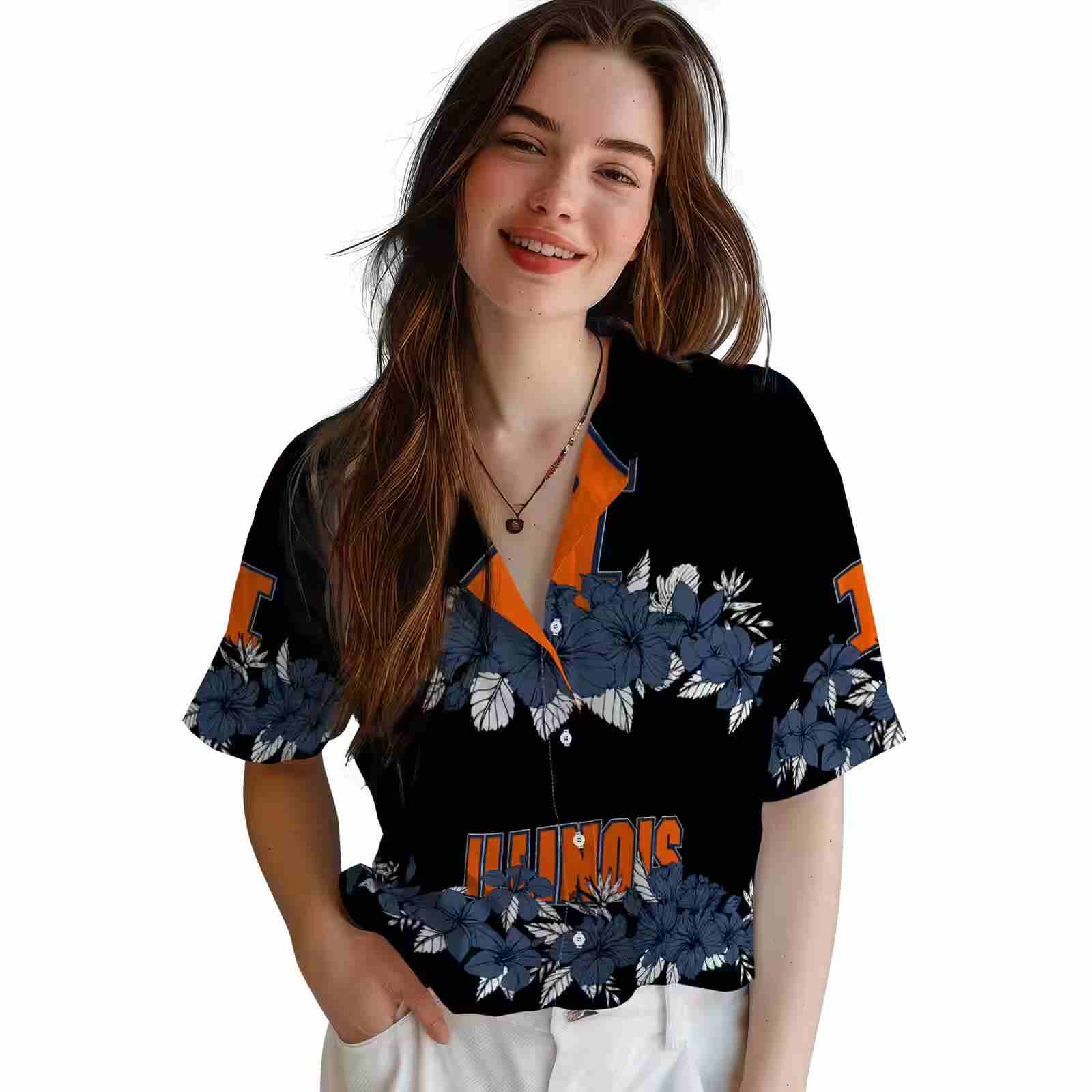 illinois fighting illini hibiscus stripe blue black hawaiian shirt latest model