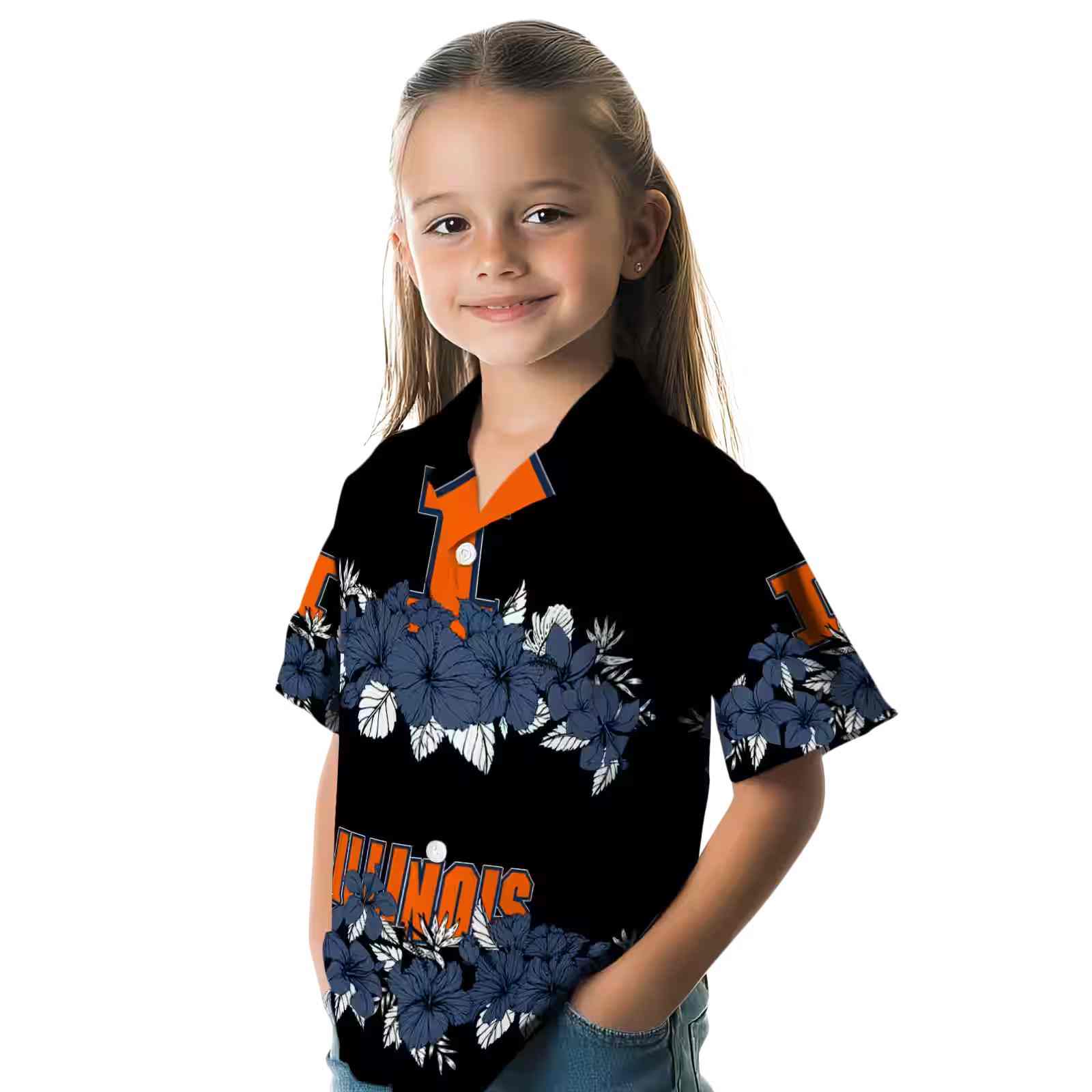 illinois fighting illini hibiscus stripe blue black hawaiian shirt premium grade