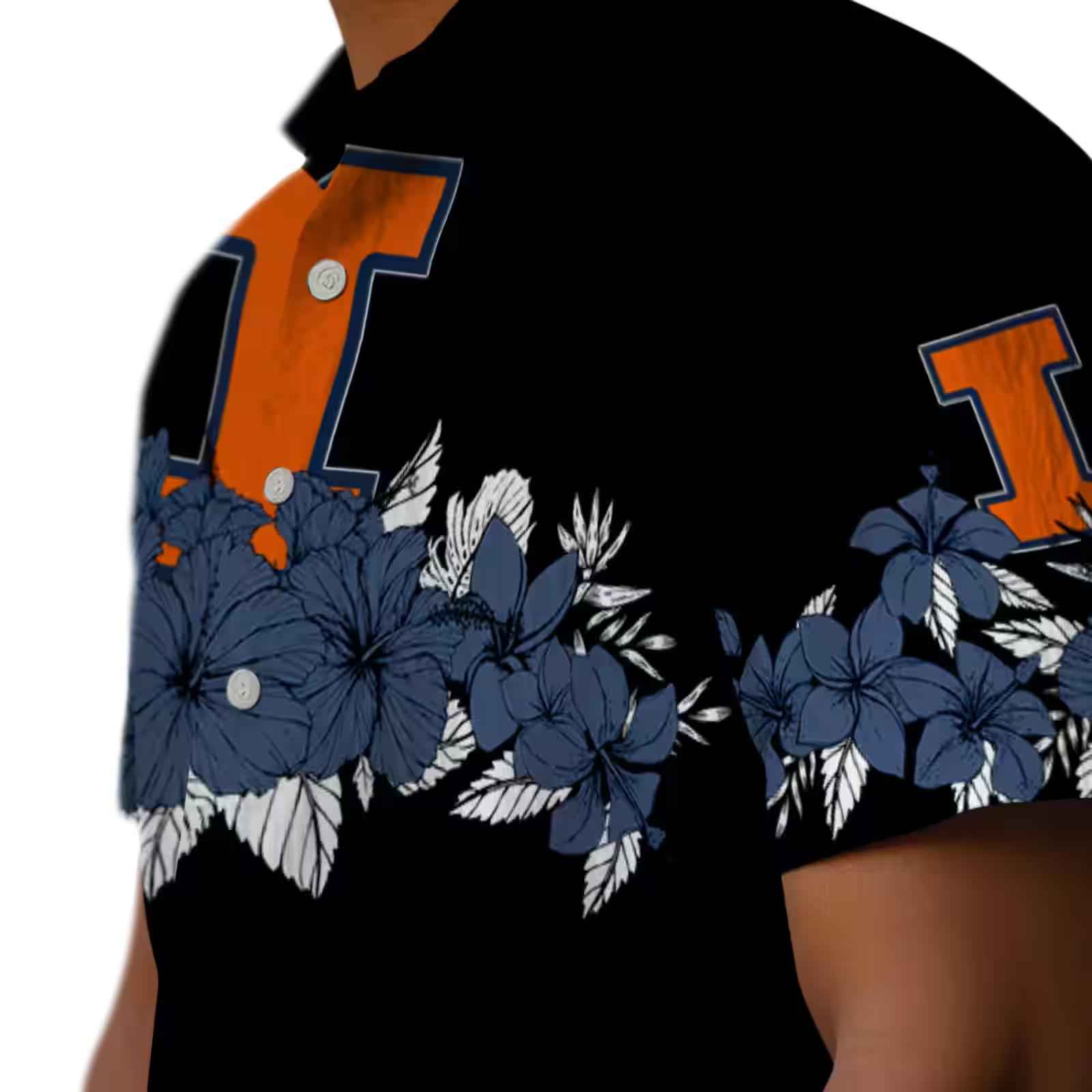 illinois fighting illini hibiscus stripe blue black hawaiian shirt trendy