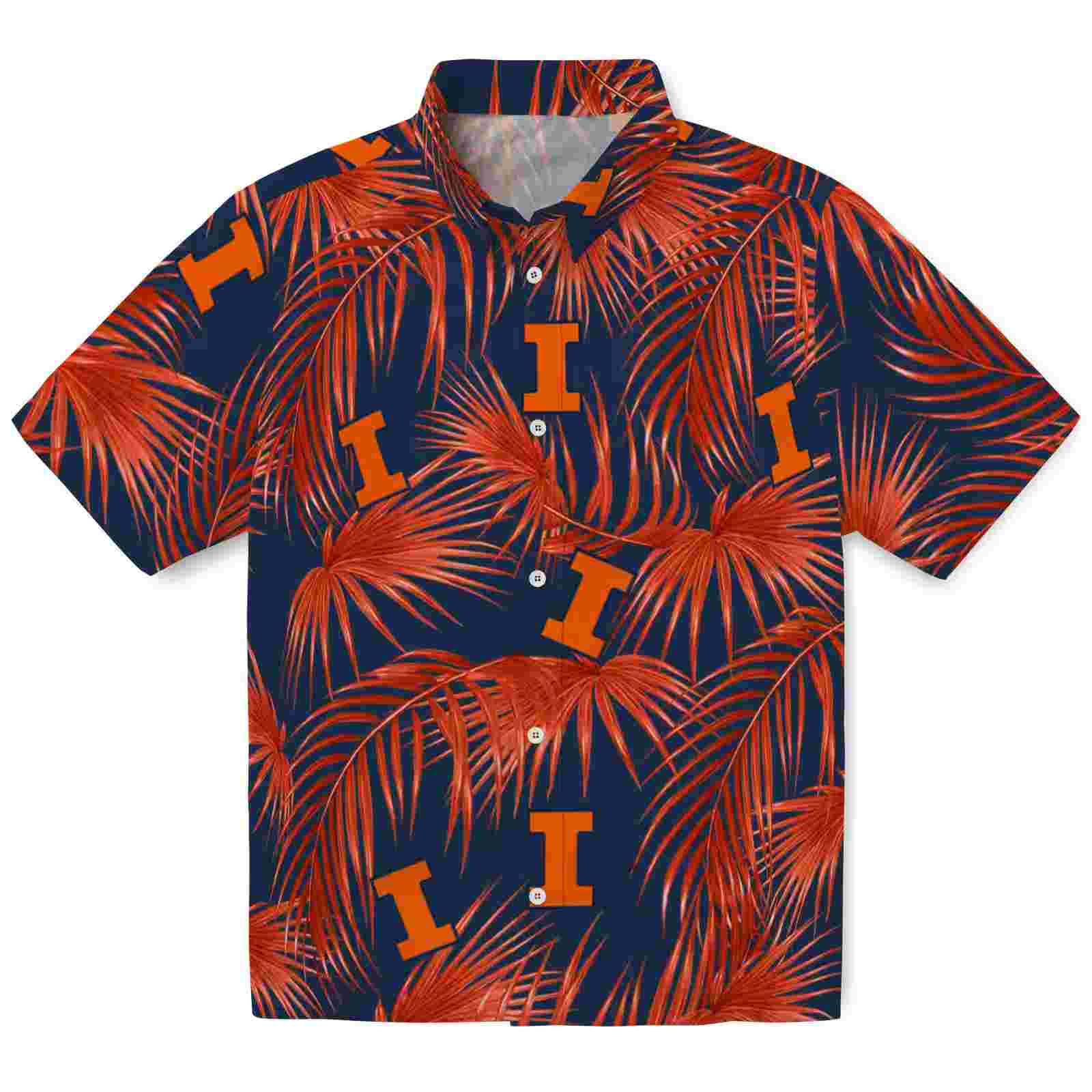 Illinois Fighting Illini Leafy Palms Blue Hawaiian Shirt