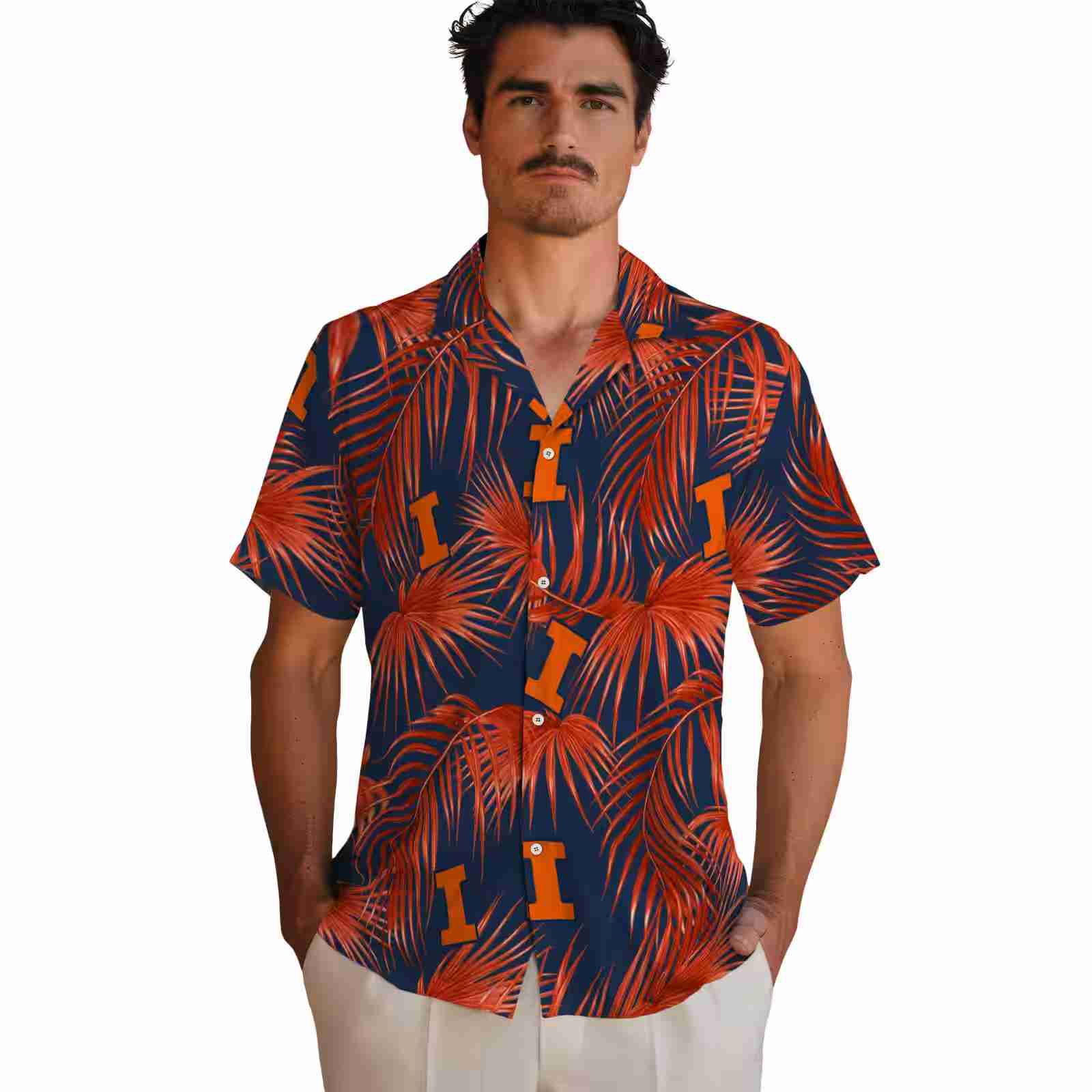 illinois fighting illini leafy palms blue hawaiian shirt fashion forward