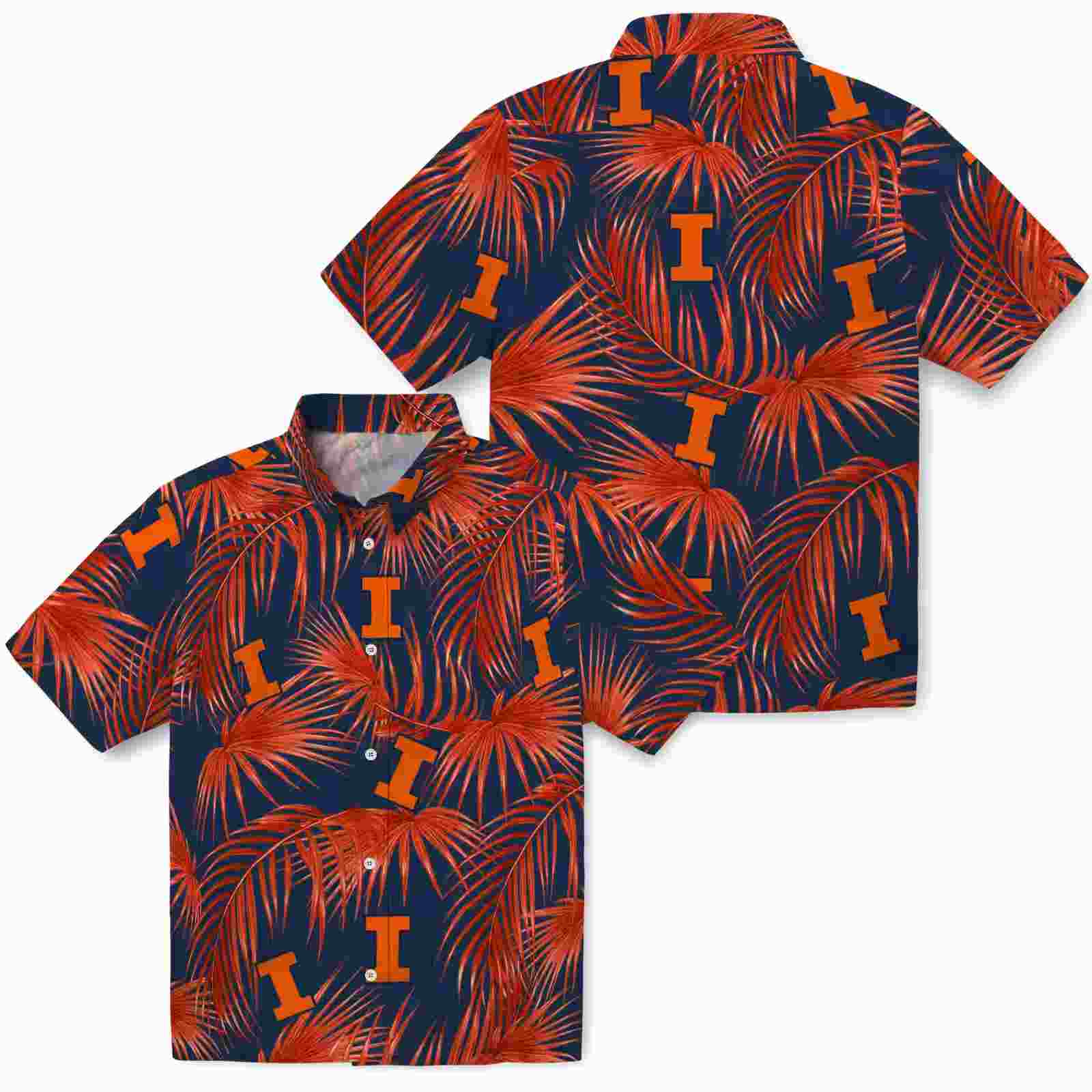 illinois fighting illini leafy palms blue hawaiian shirt high quality