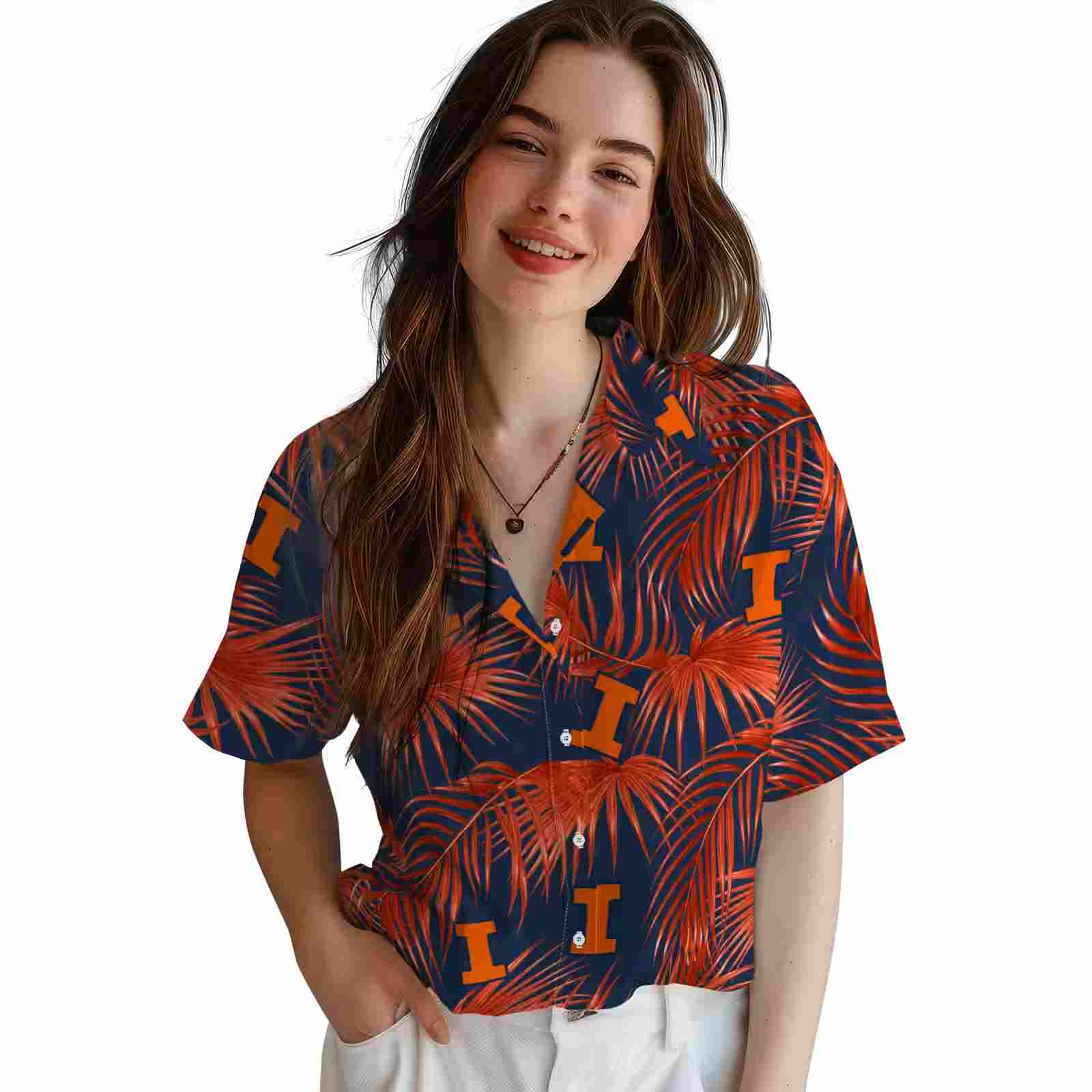 illinois fighting illini leafy palms blue hawaiian shirt latest model