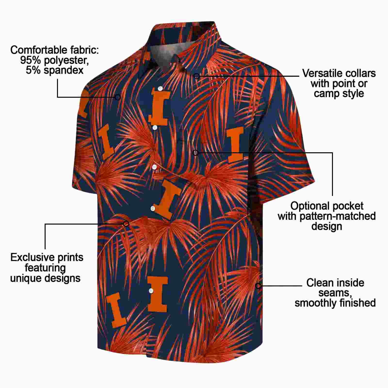 illinois fighting illini leafy palms blue hawaiian shirt new arrival