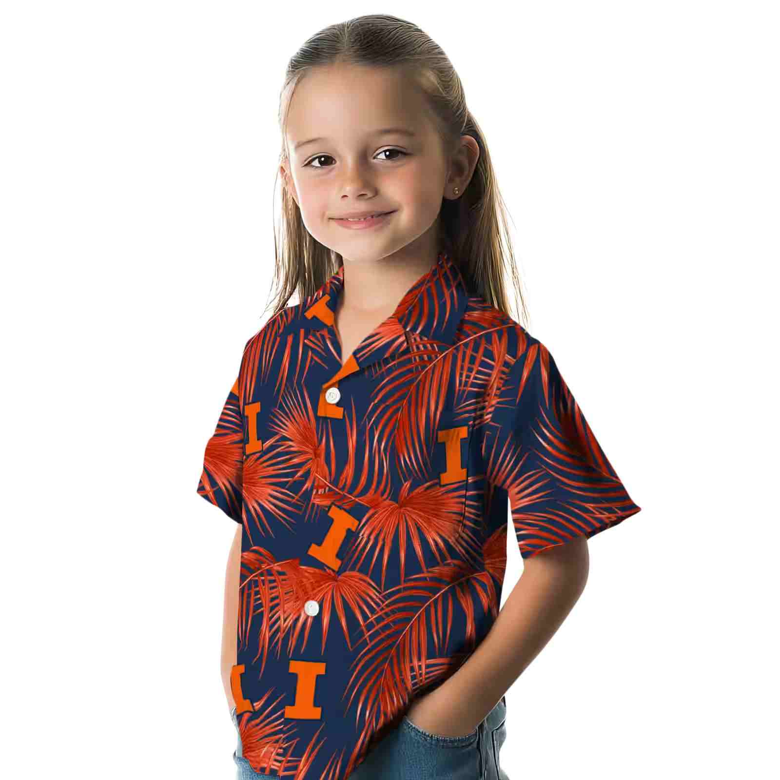 illinois fighting illini leafy palms blue hawaiian shirt premium grade