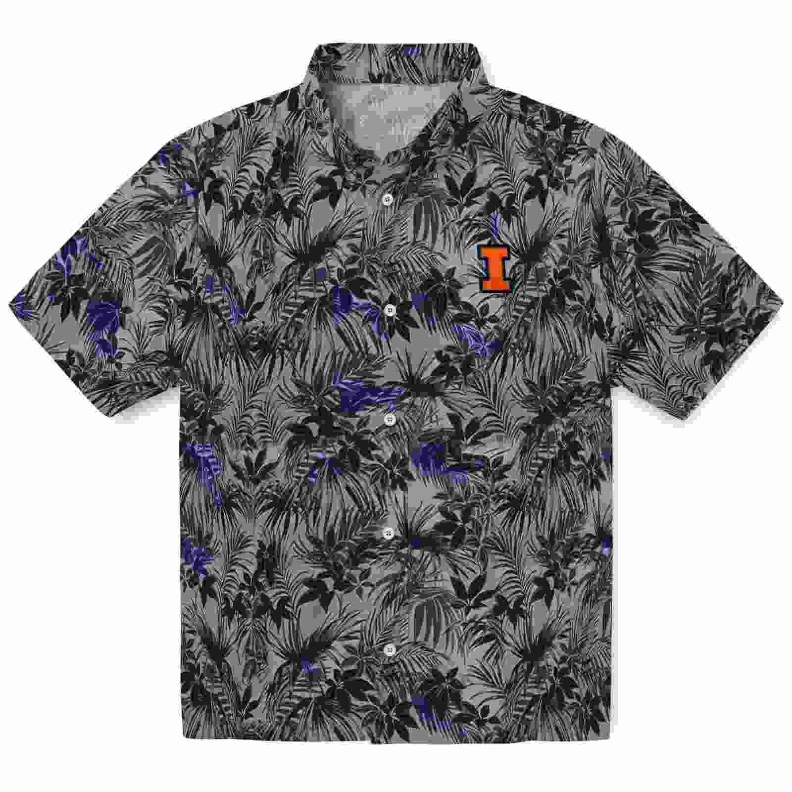 Illinois Fighting Illini Leafy Pattern Blue Hawaiian Shirt