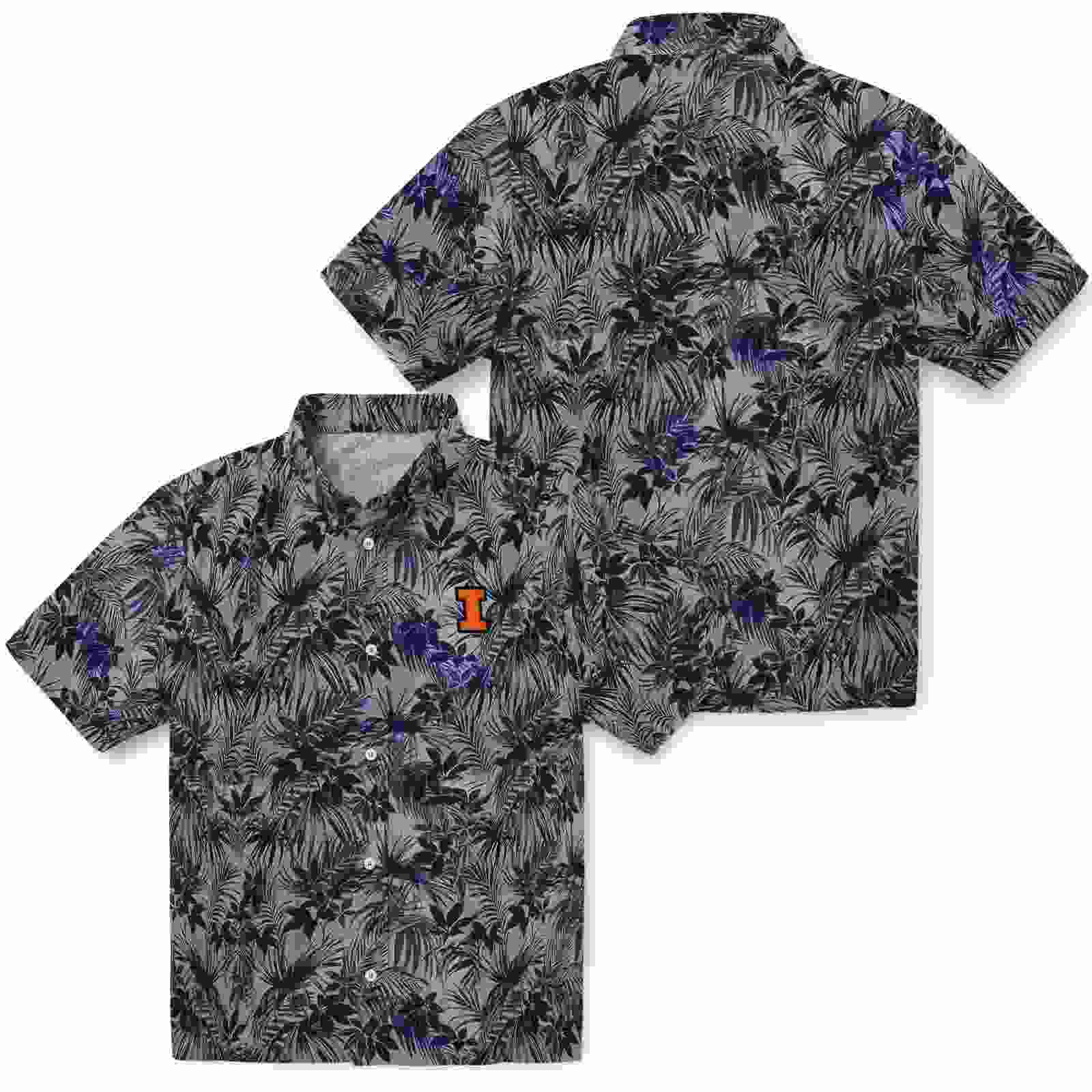 illinois fighting illini leafy pattern blue hawaiian shirt high quality