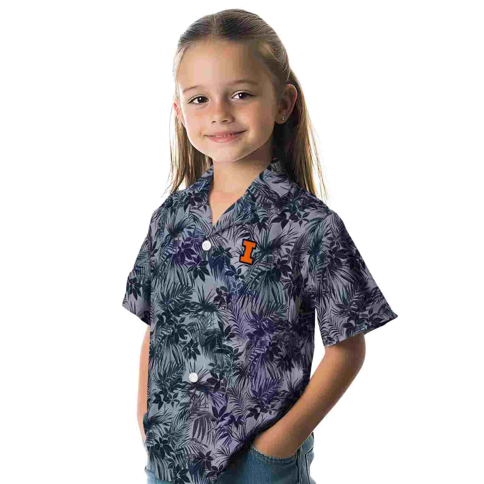 illinois fighting illini leafy pattern blue hawaiian shirt premium grade