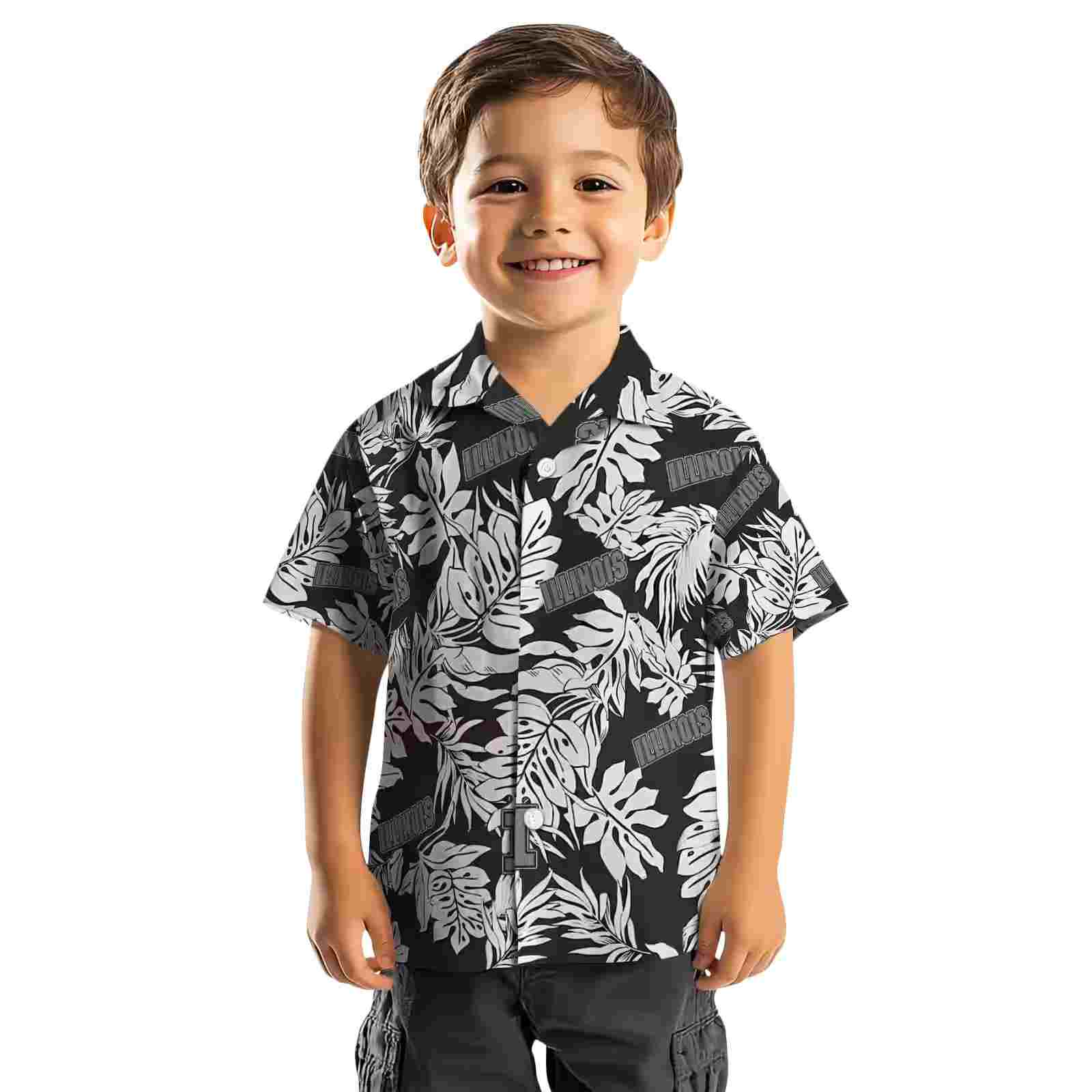 illinois fighting illini monstera leaf pattern black hawaiian shirt top rated