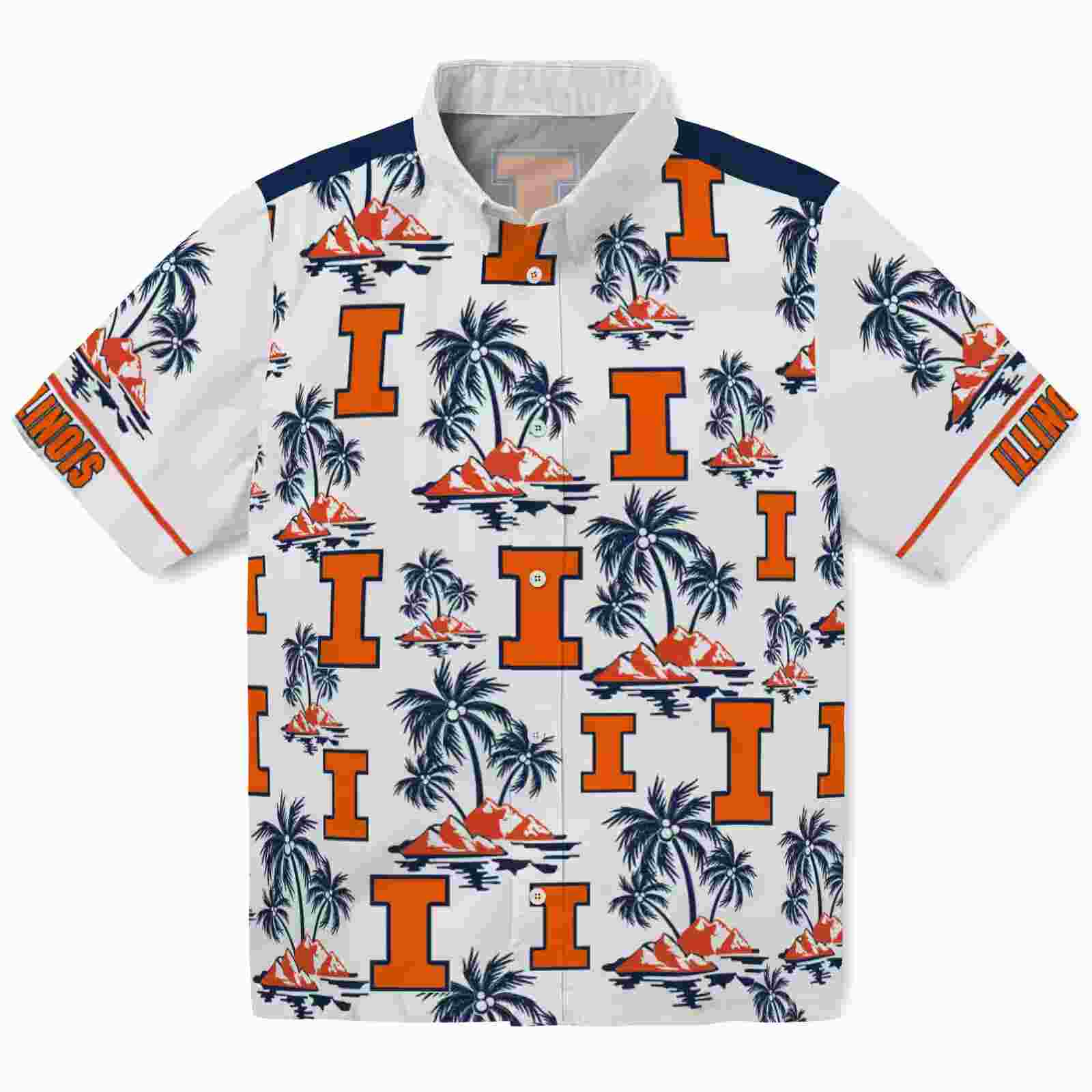 Illinois Fighting Illini Palm Island Print Blue White Hawaiian Shirt