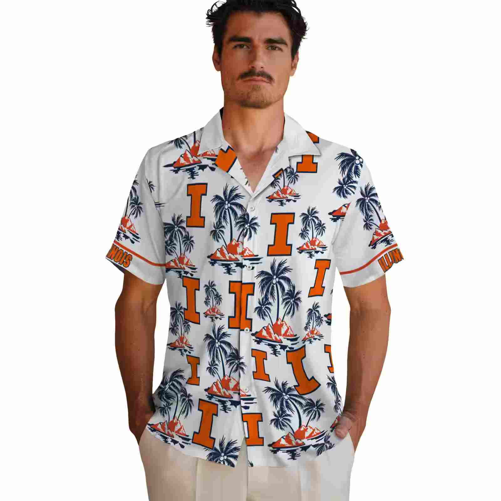 illinois fighting illini palm island print blue white hawaiian shirt fashion forward