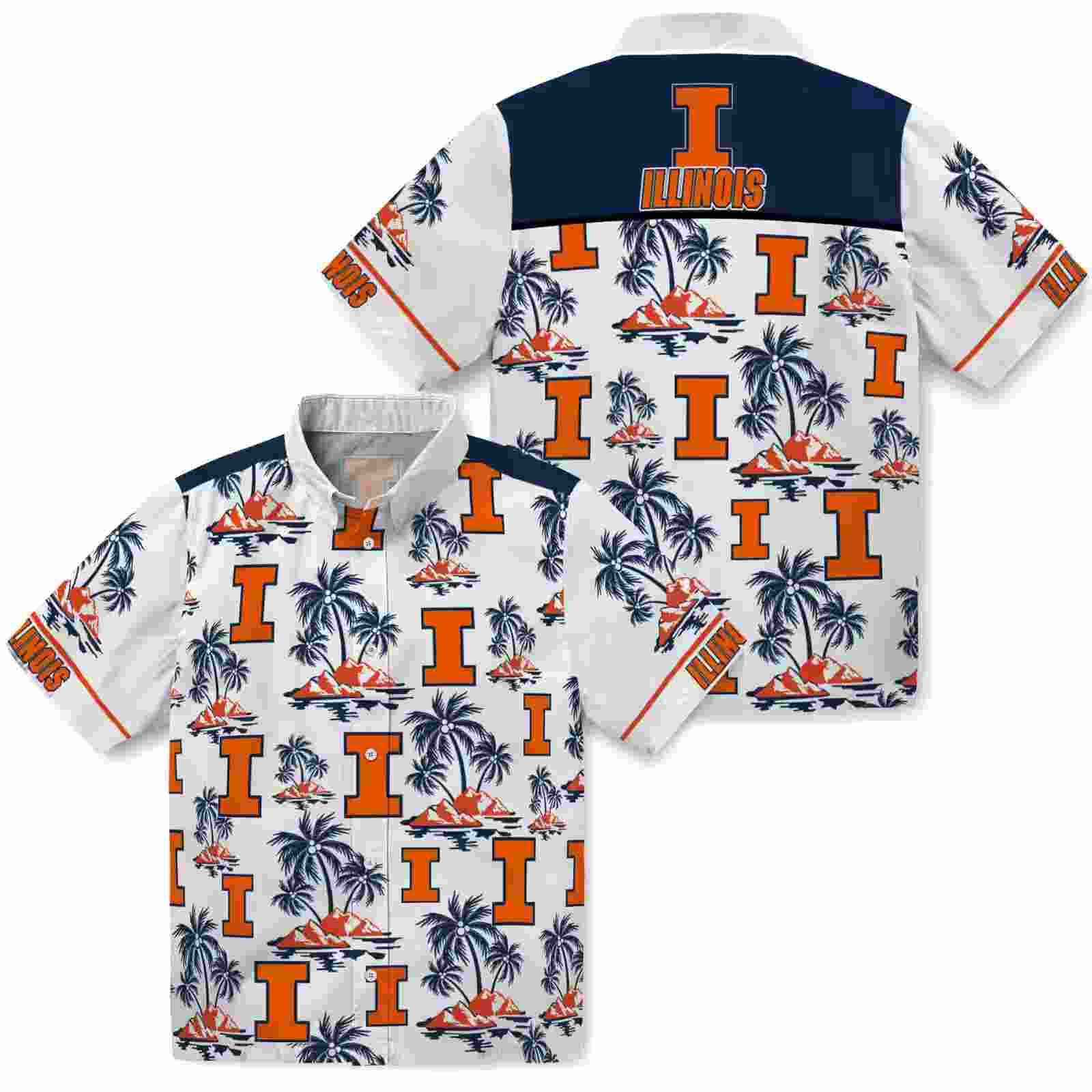 illinois fighting illini palm island print blue white hawaiian shirt high quality