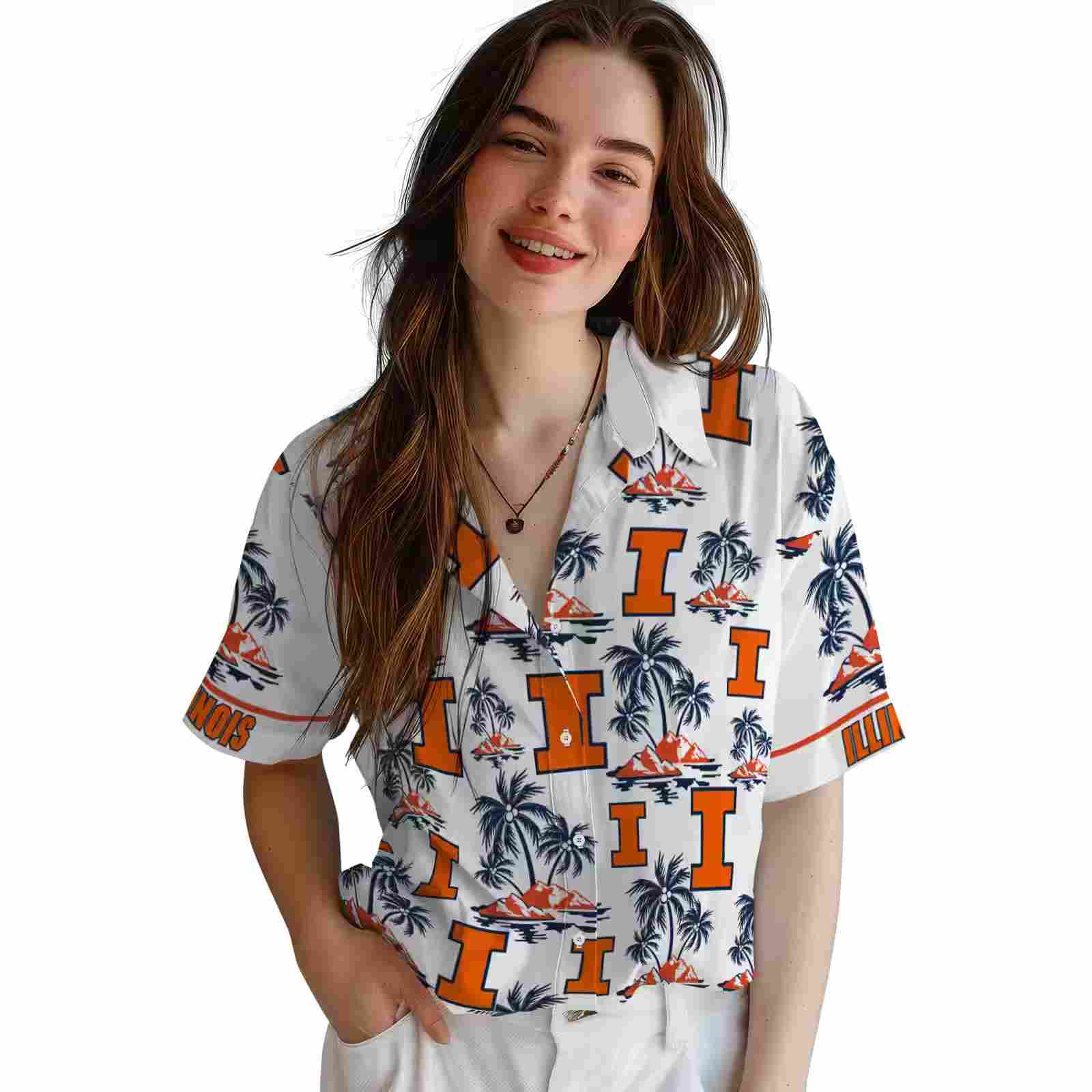 illinois fighting illini palm island print blue white hawaiian shirt latest model