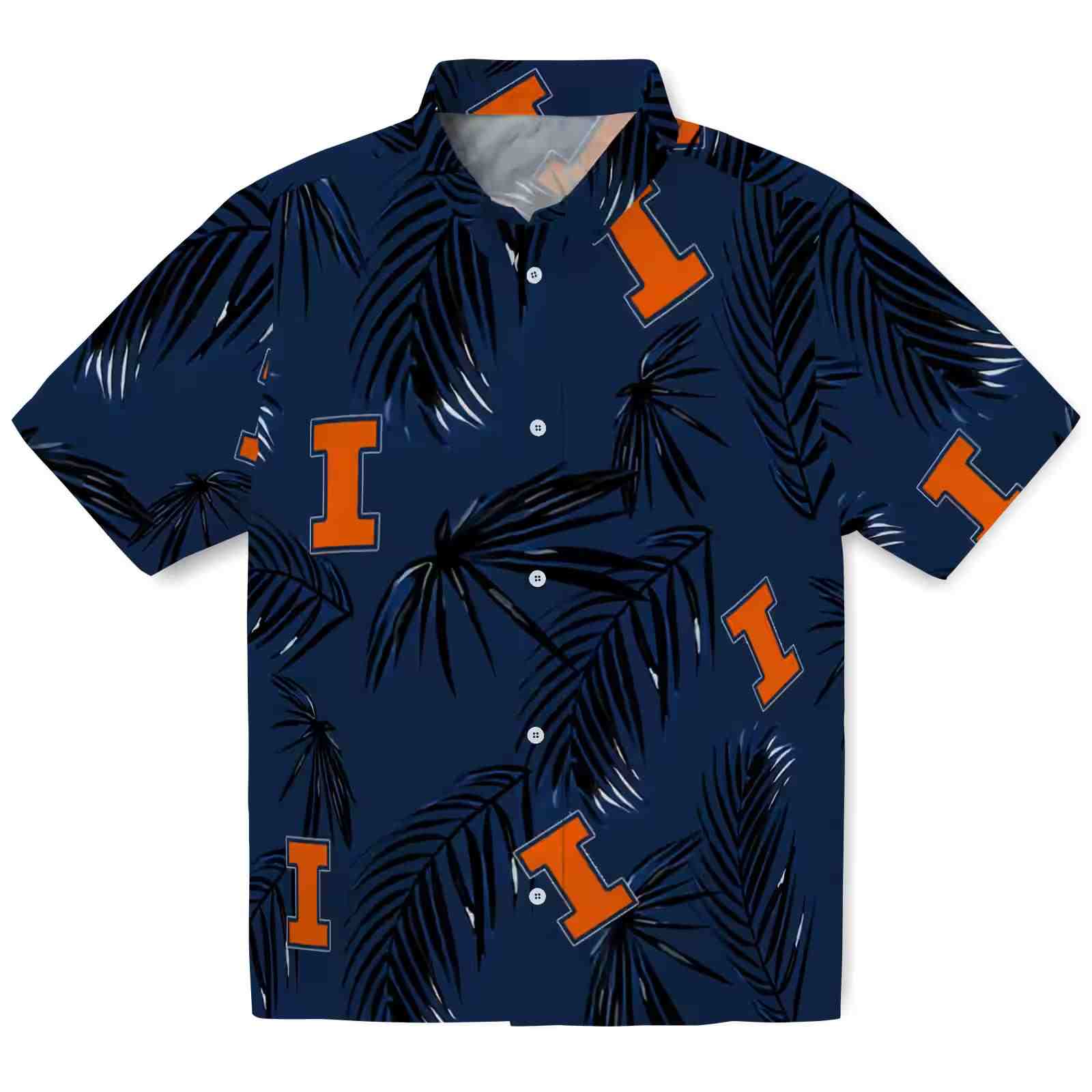 Illinois Fighting Illini Palm Leaf Blue Hawaiian Shirt