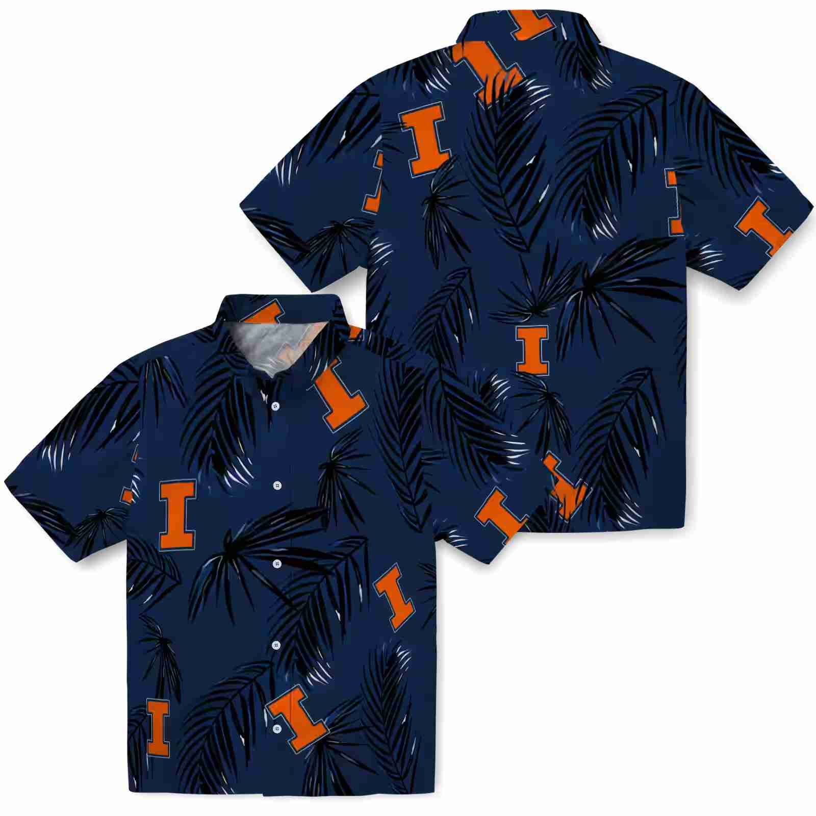 illinois fighting illini palm leaf blue hawaiian shirt high quality