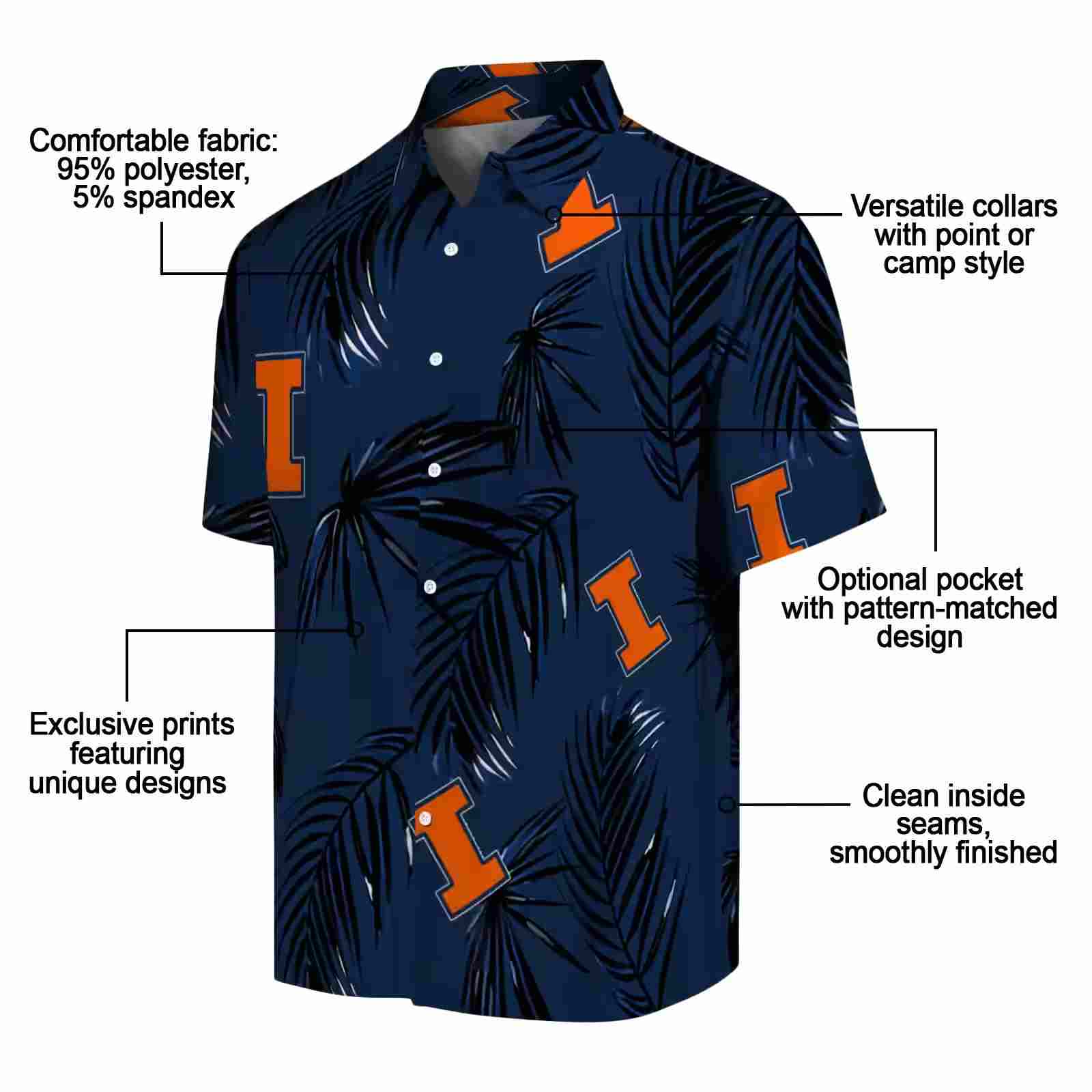 illinois fighting illini palm leaf blue hawaiian shirt new arrival