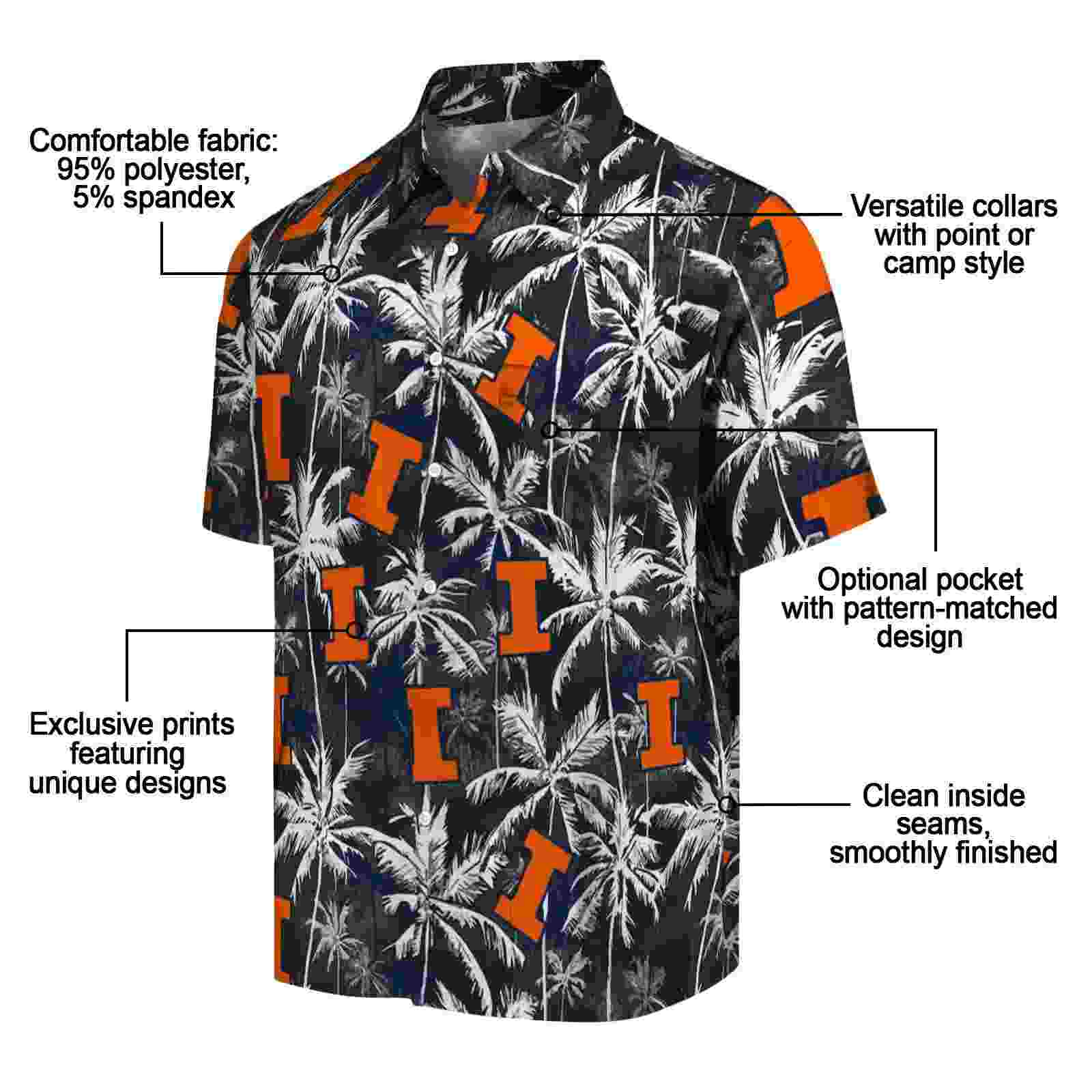 illinois fighting illini palm pattern blue black hawaiian shirt new arrival