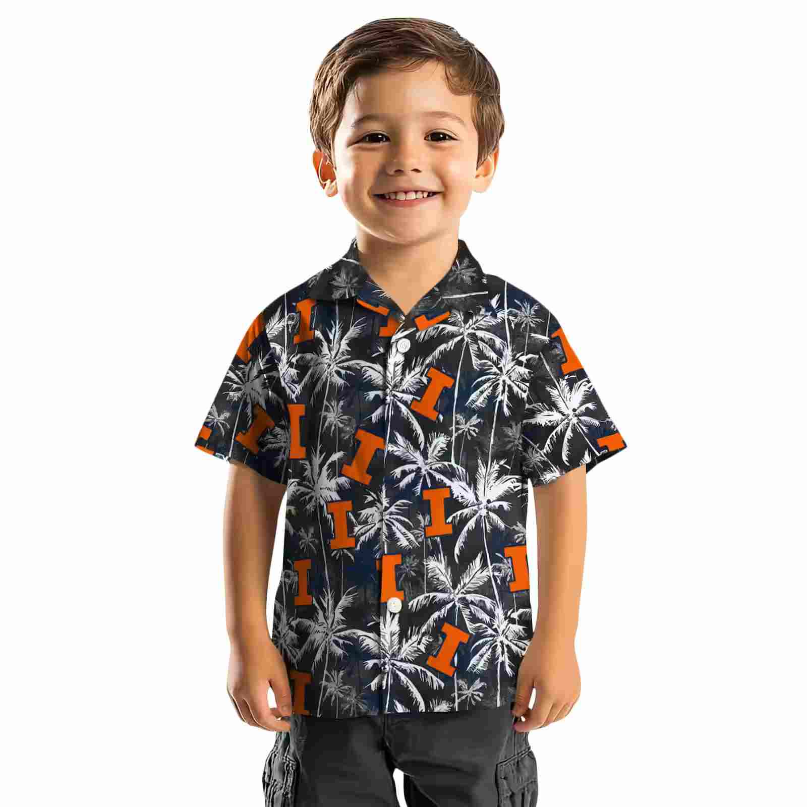 illinois fighting illini palm pattern blue black hawaiian shirt top rated