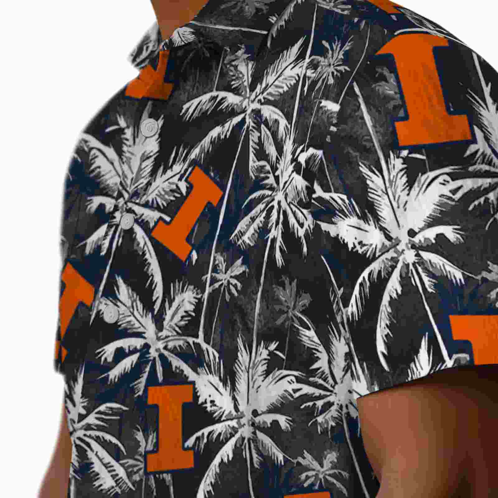 illinois fighting illini palm pattern blue black hawaiian shirt trendy