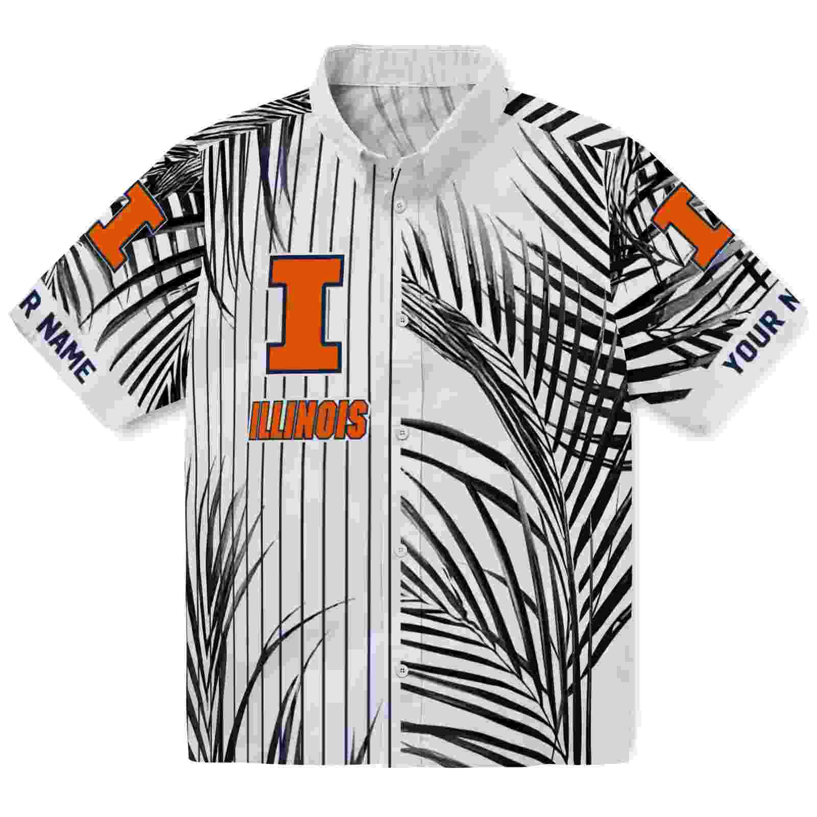 Illinois Fighting Illini Palm Stripes Blue Black White Hawaiian Shirt