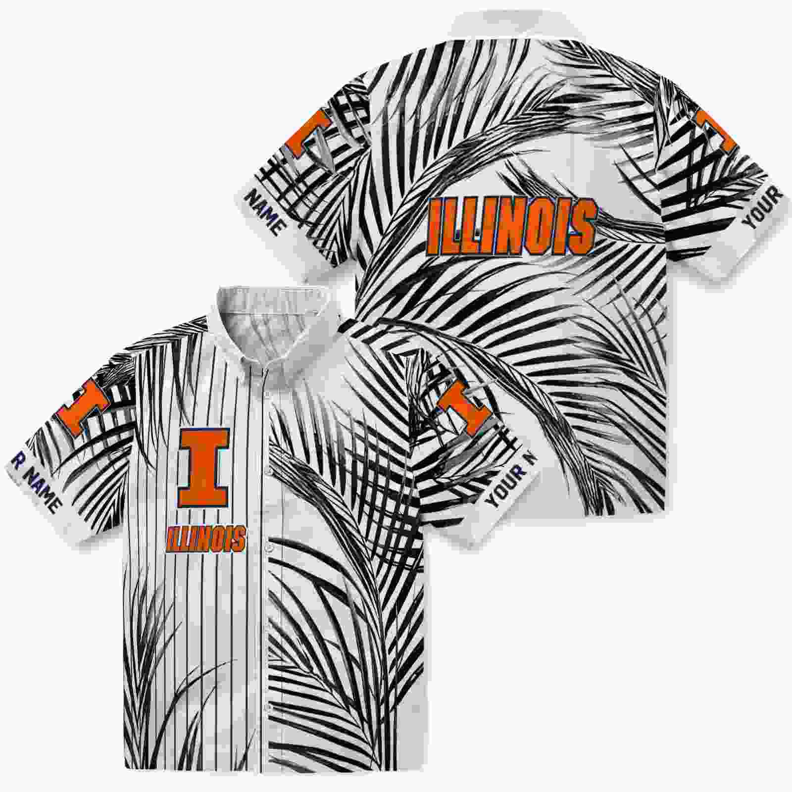 illinois fighting illini palm stripes blue black white hawaiian shirt high quality