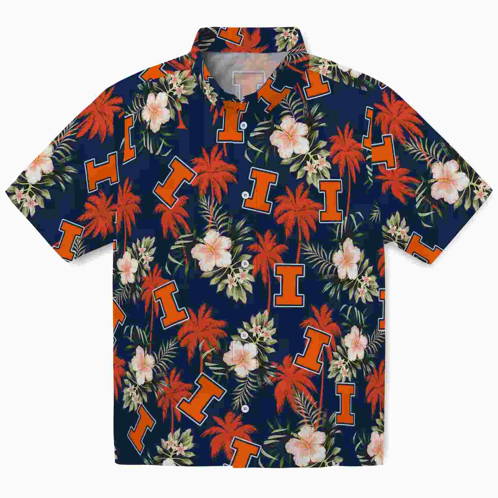 Illinois Fighting Illini Palm Tree Flower Blue Hawaiian Shirt