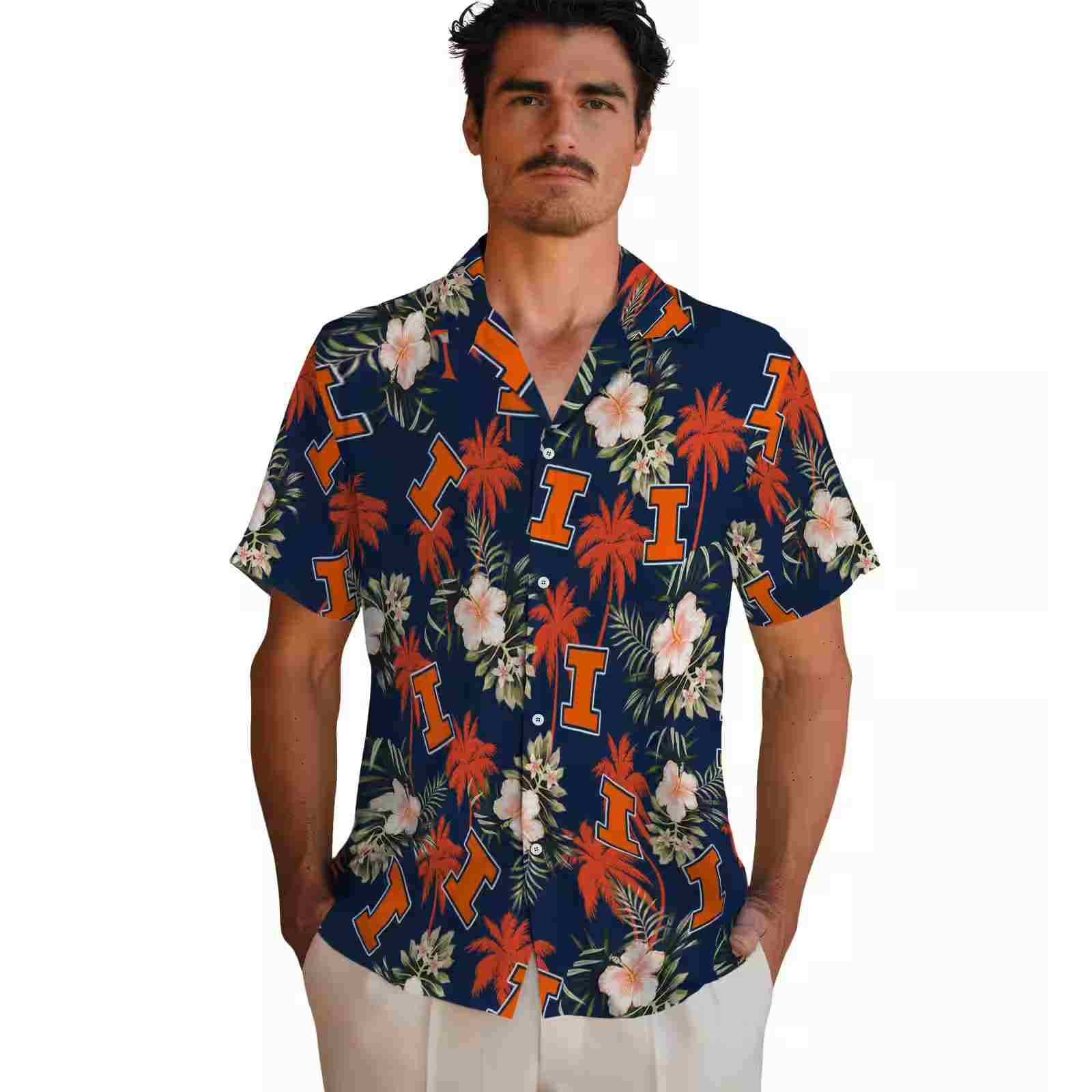 illinois fighting illini palm tree flower blue hawaiian shirt fashion forward