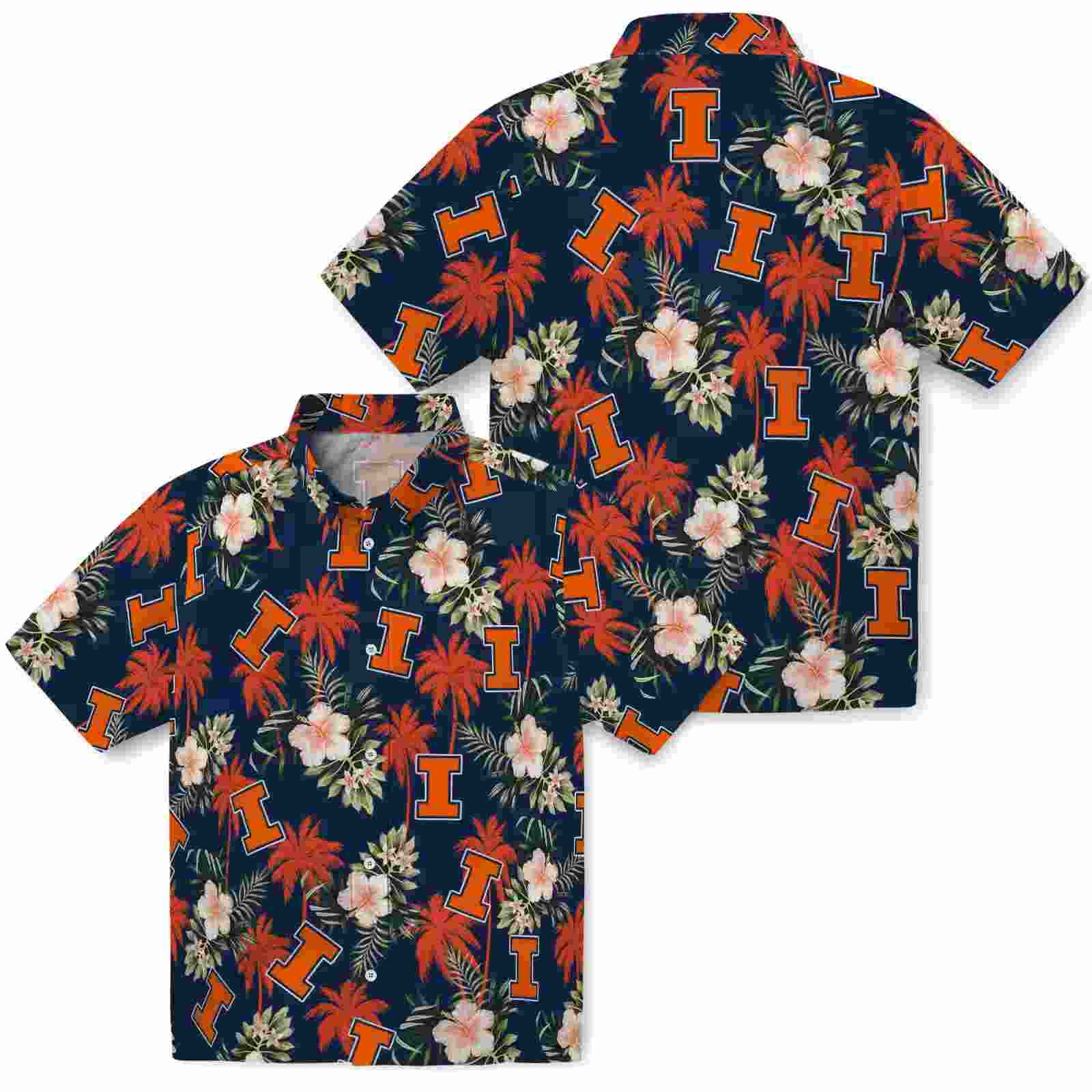 illinois fighting illini palm tree flower blue hawaiian shirt high quality