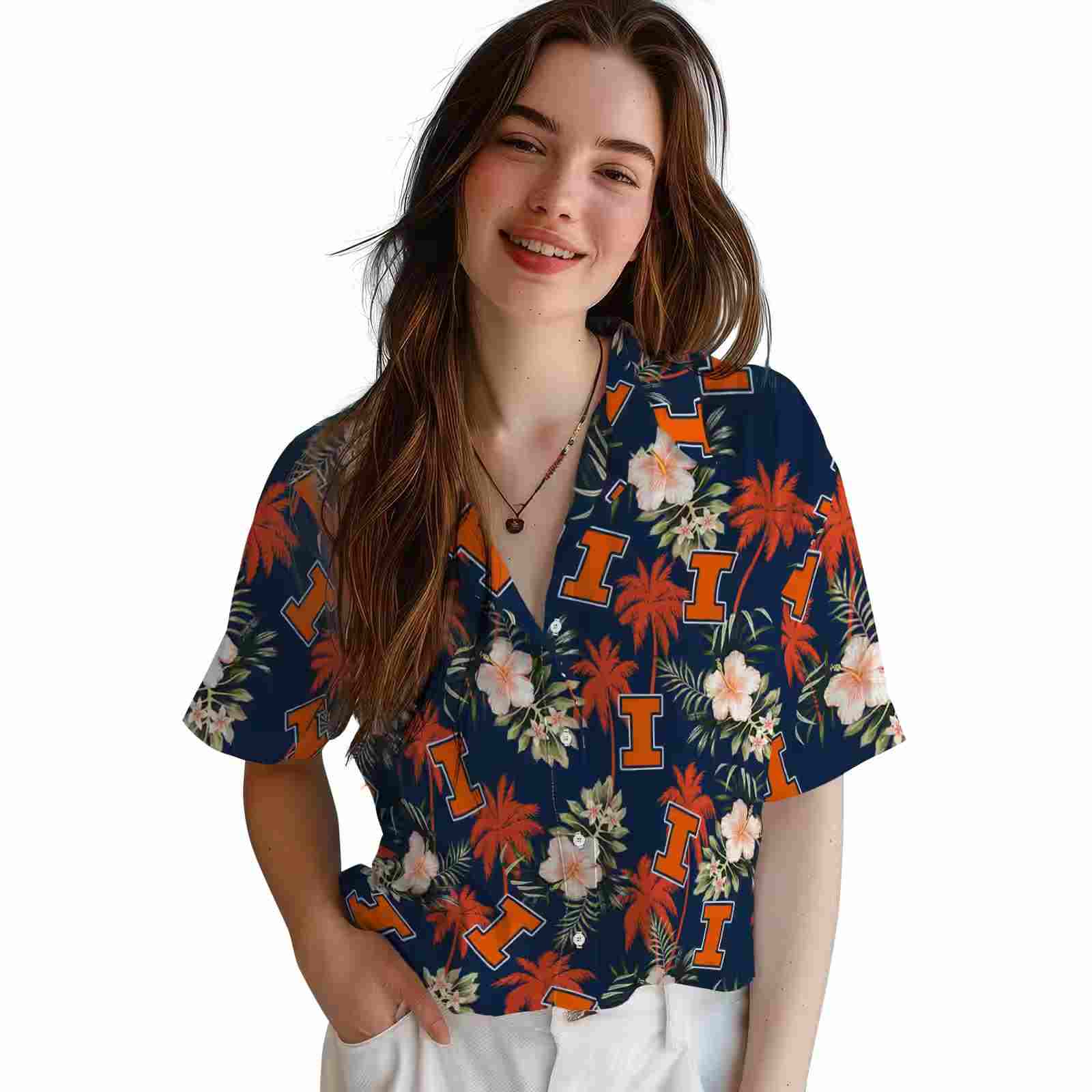 illinois fighting illini palm tree flower blue hawaiian shirt latest model