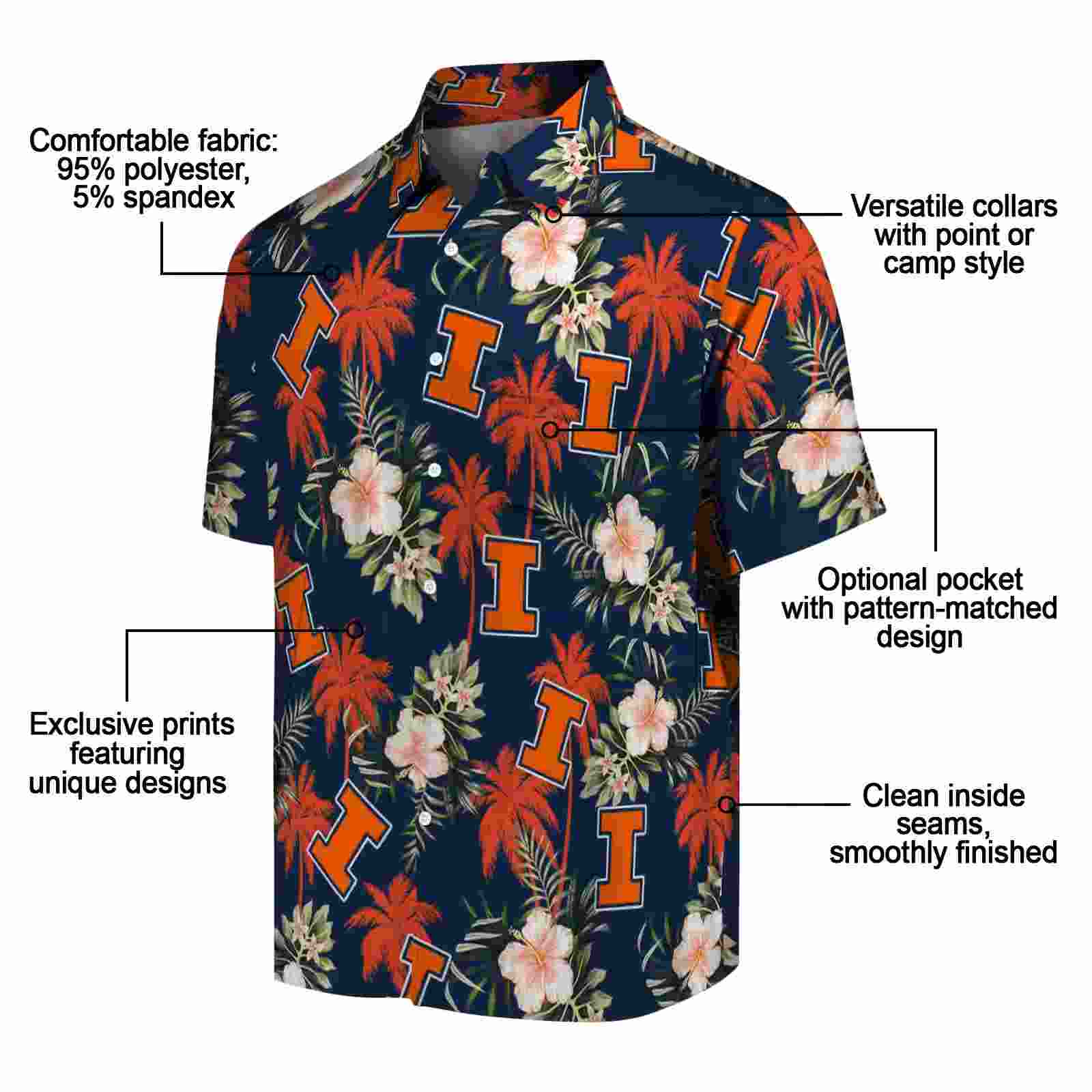 illinois fighting illini palm tree flower blue hawaiian shirt new arrival