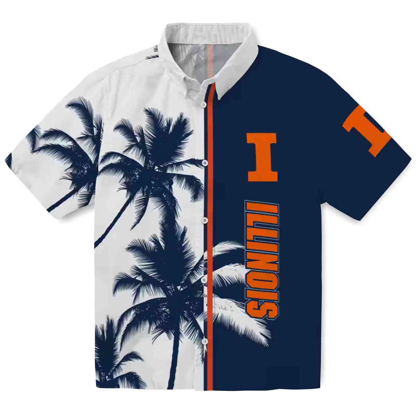 Illinois Fighting Illini Palm Trees Blue White Hawaiian Shirt