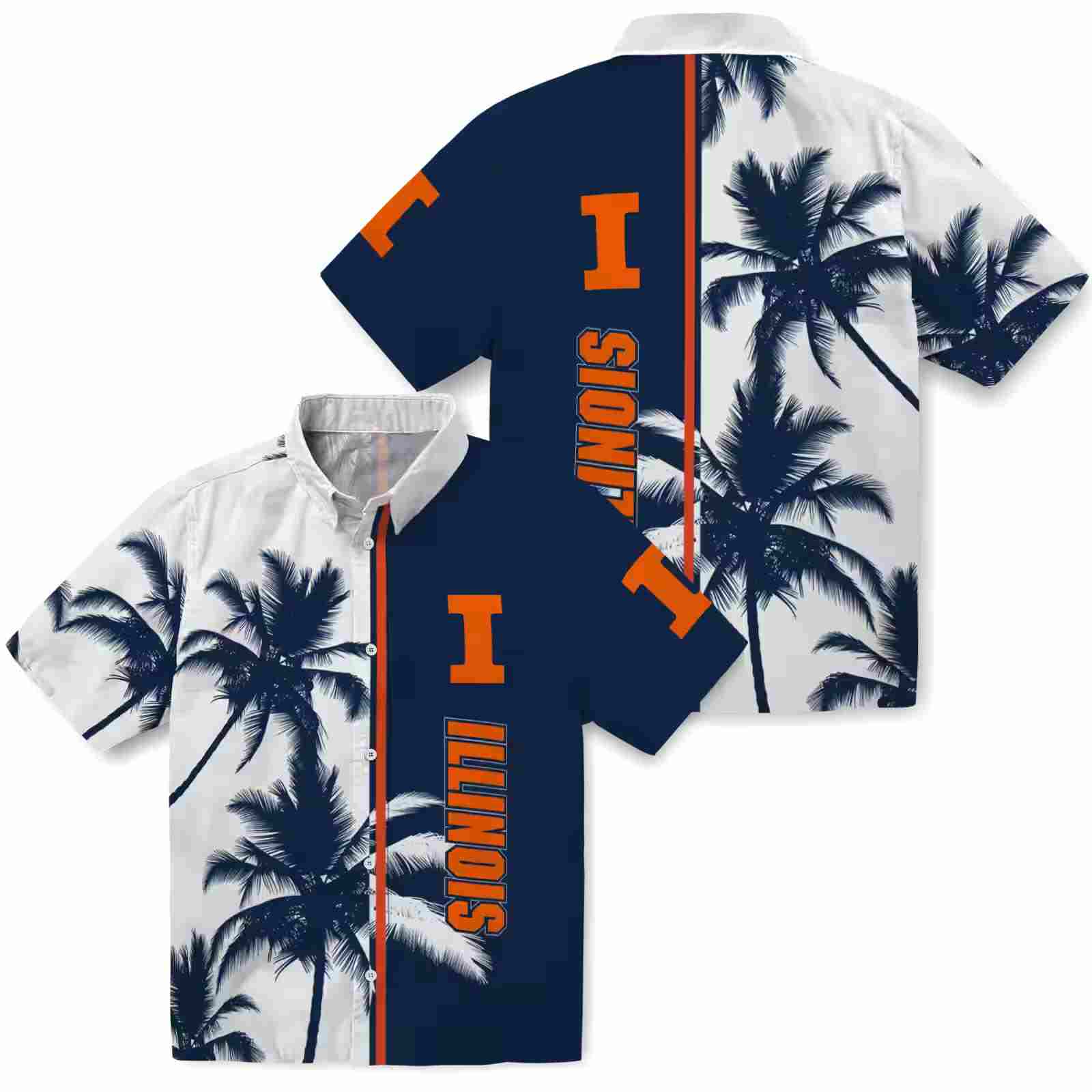 illinois fighting illini palm trees blue white hawaiian shirt high quality