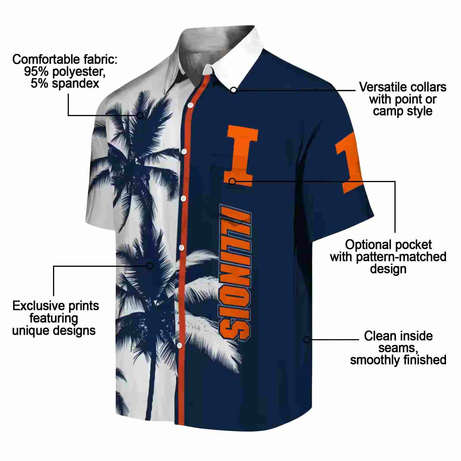 illinois fighting illini palm trees blue white hawaiian shirt new arrival