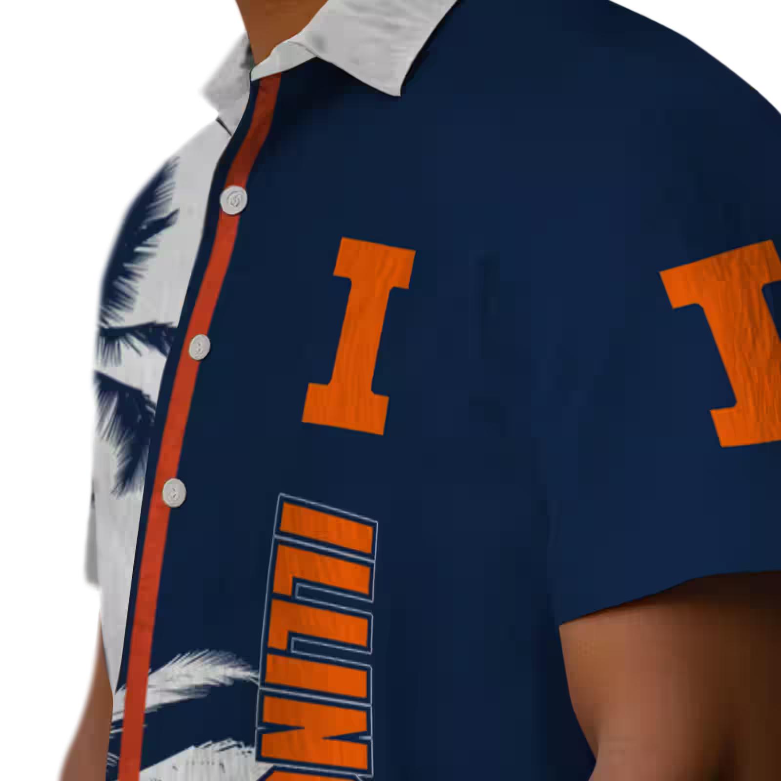 illinois fighting illini palm trees blue white hawaiian shirt trendy