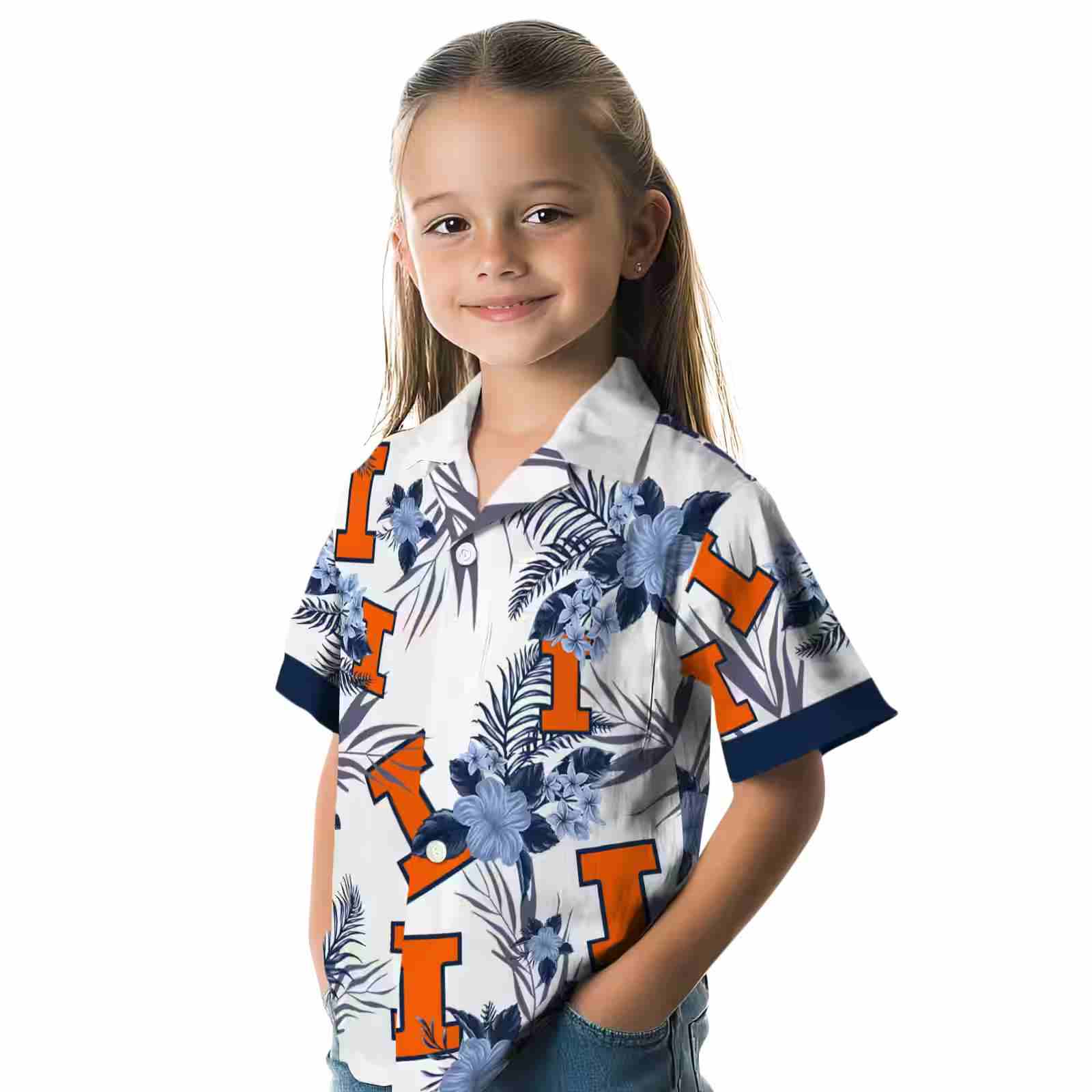 illinois fighting illini patriotic hibiscus design blue white hawaiian shirt premium grade