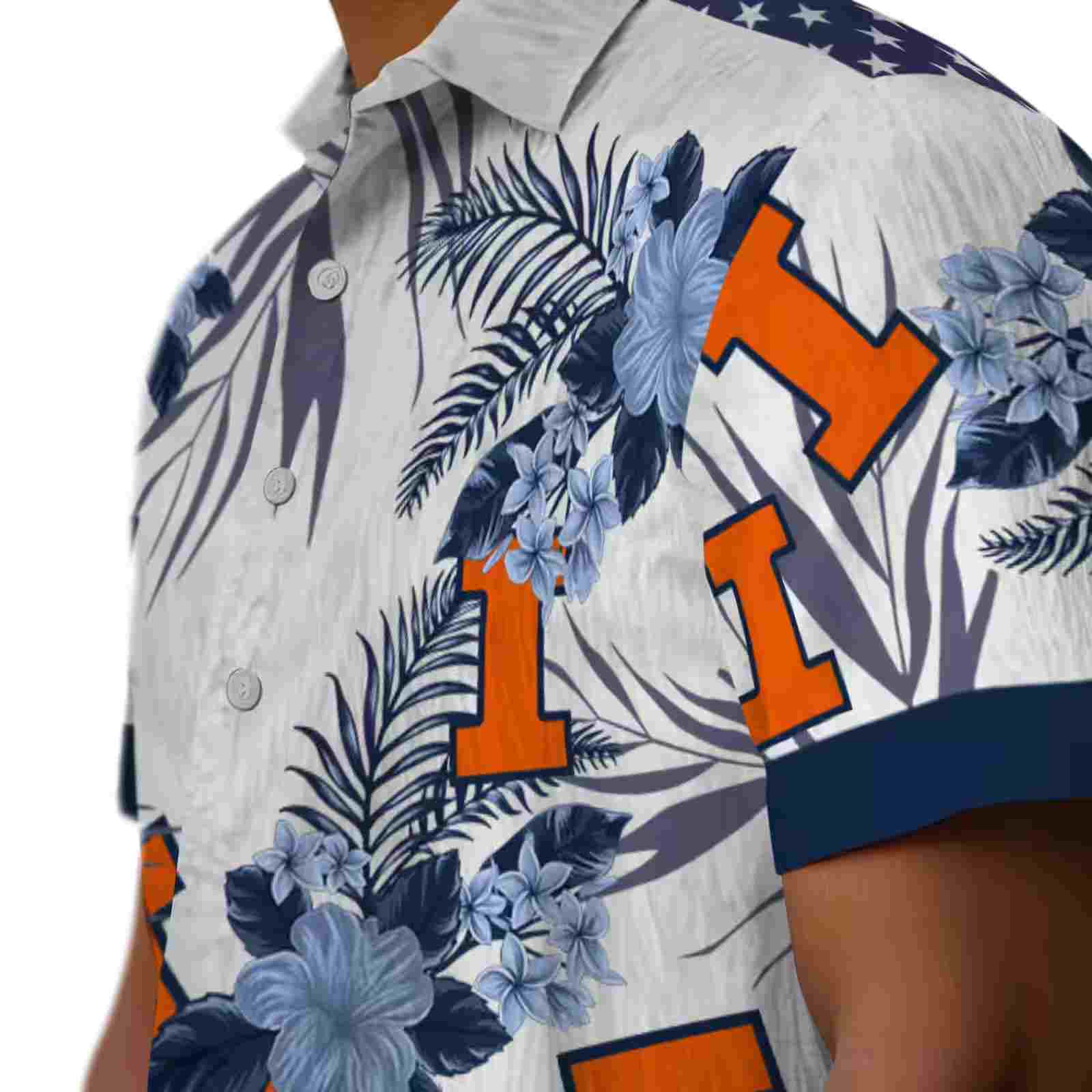 illinois fighting illini patriotic hibiscus design blue white hawaiian shirt trendy