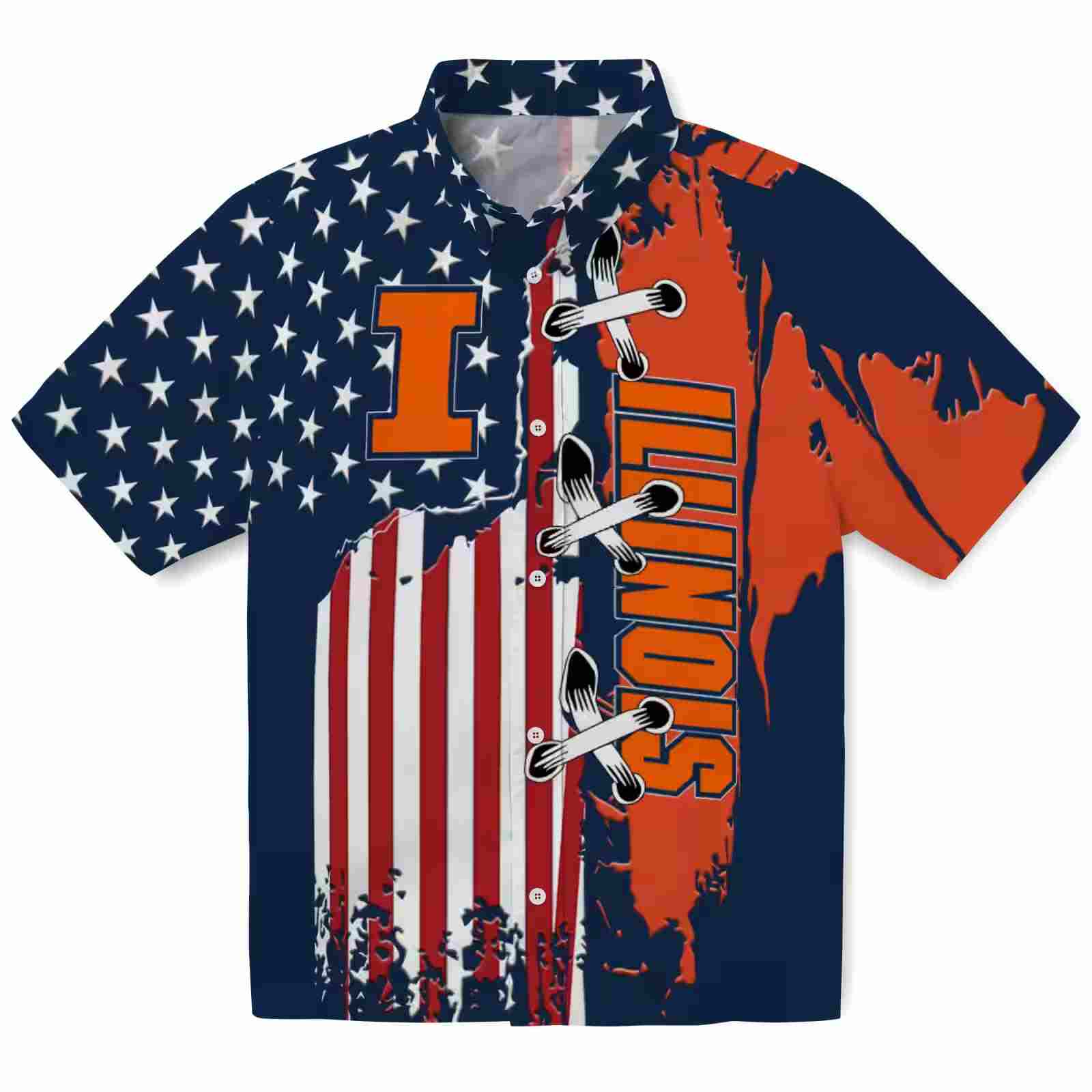 Illinois Fighting Illini Stitched Flag Blue Hawaiian Shirt