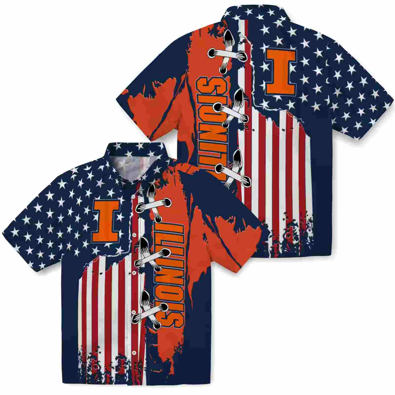 illinois fighting illini stitched flag blue hawaiian shirt high quality