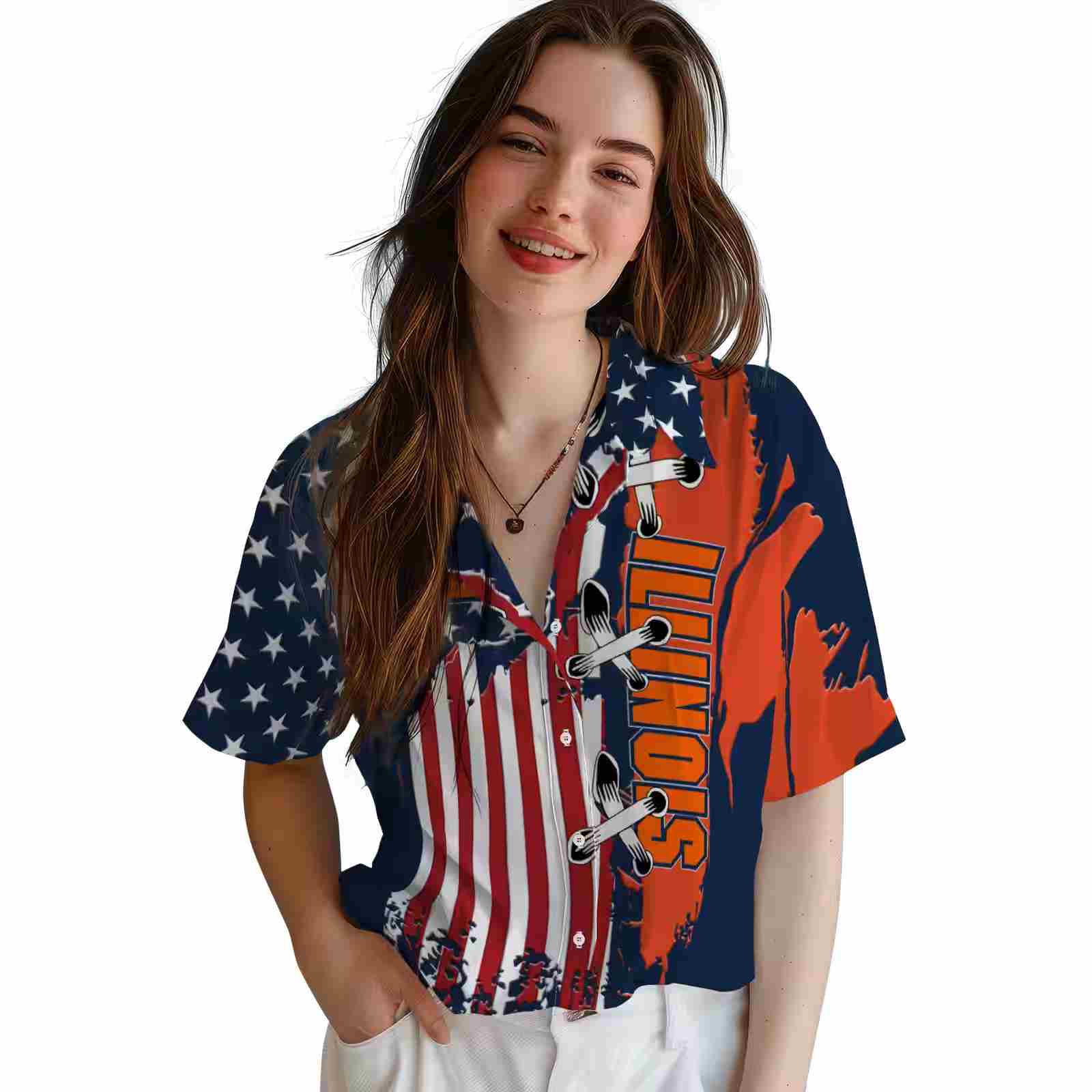 illinois fighting illini stitched flag blue hawaiian shirt latest model