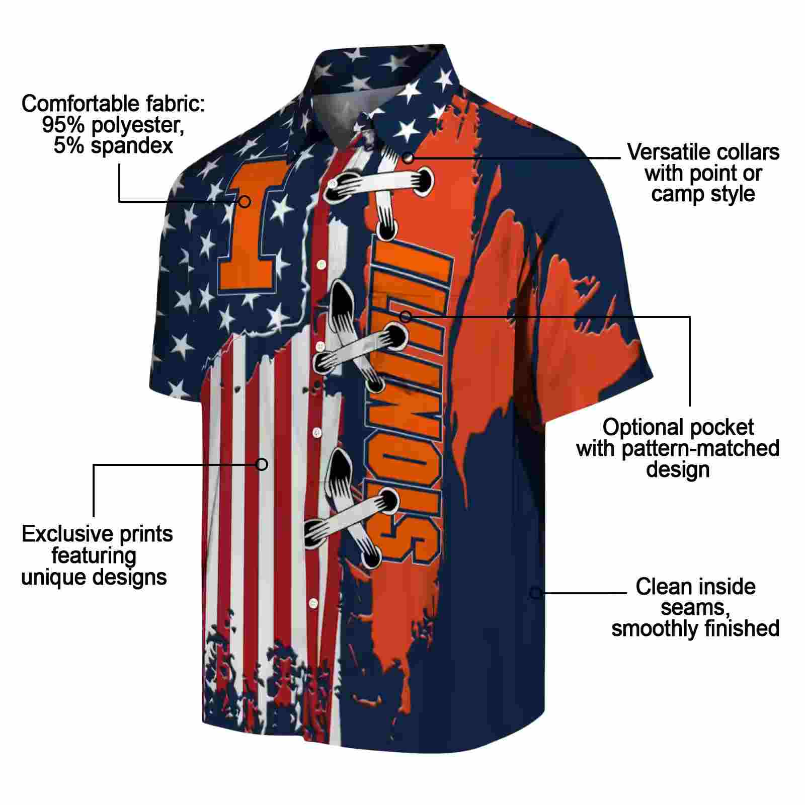 illinois fighting illini stitched flag blue hawaiian shirt new arrival