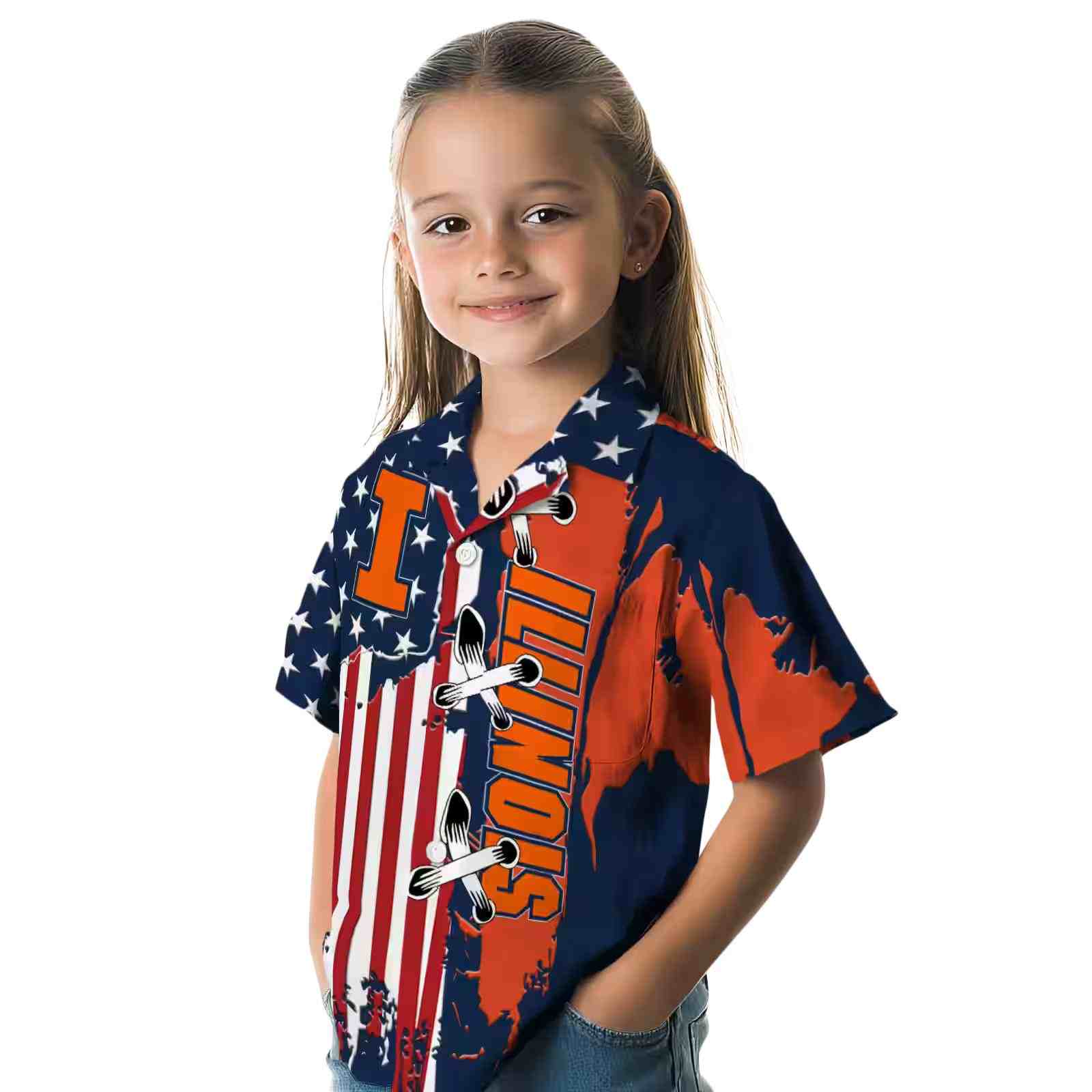 illinois fighting illini stitched flag blue hawaiian shirt premium grade