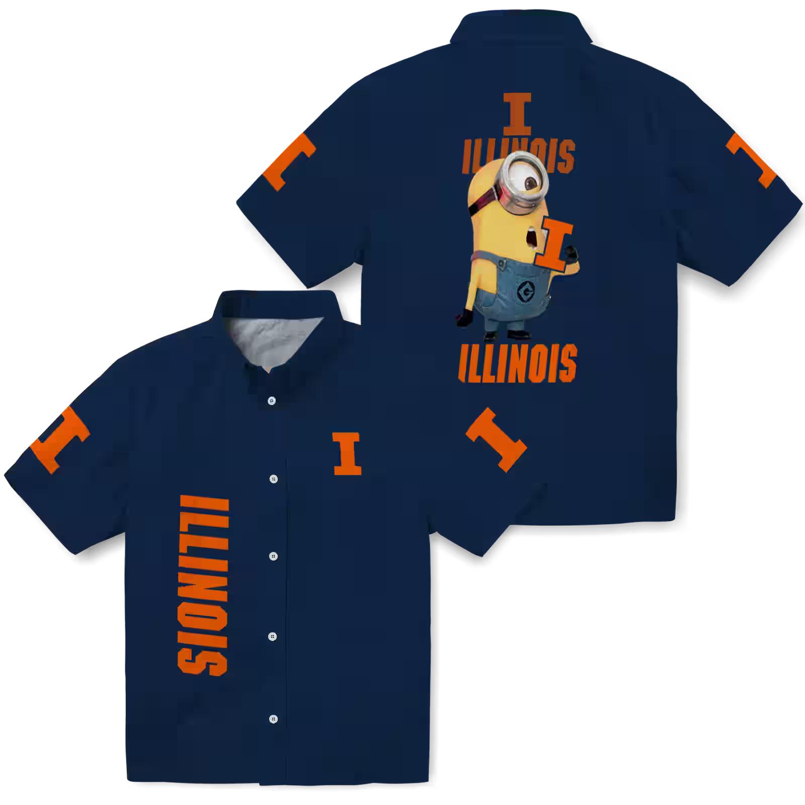 illinois fighting illini stuart minion blue hawaiian shirt high quality