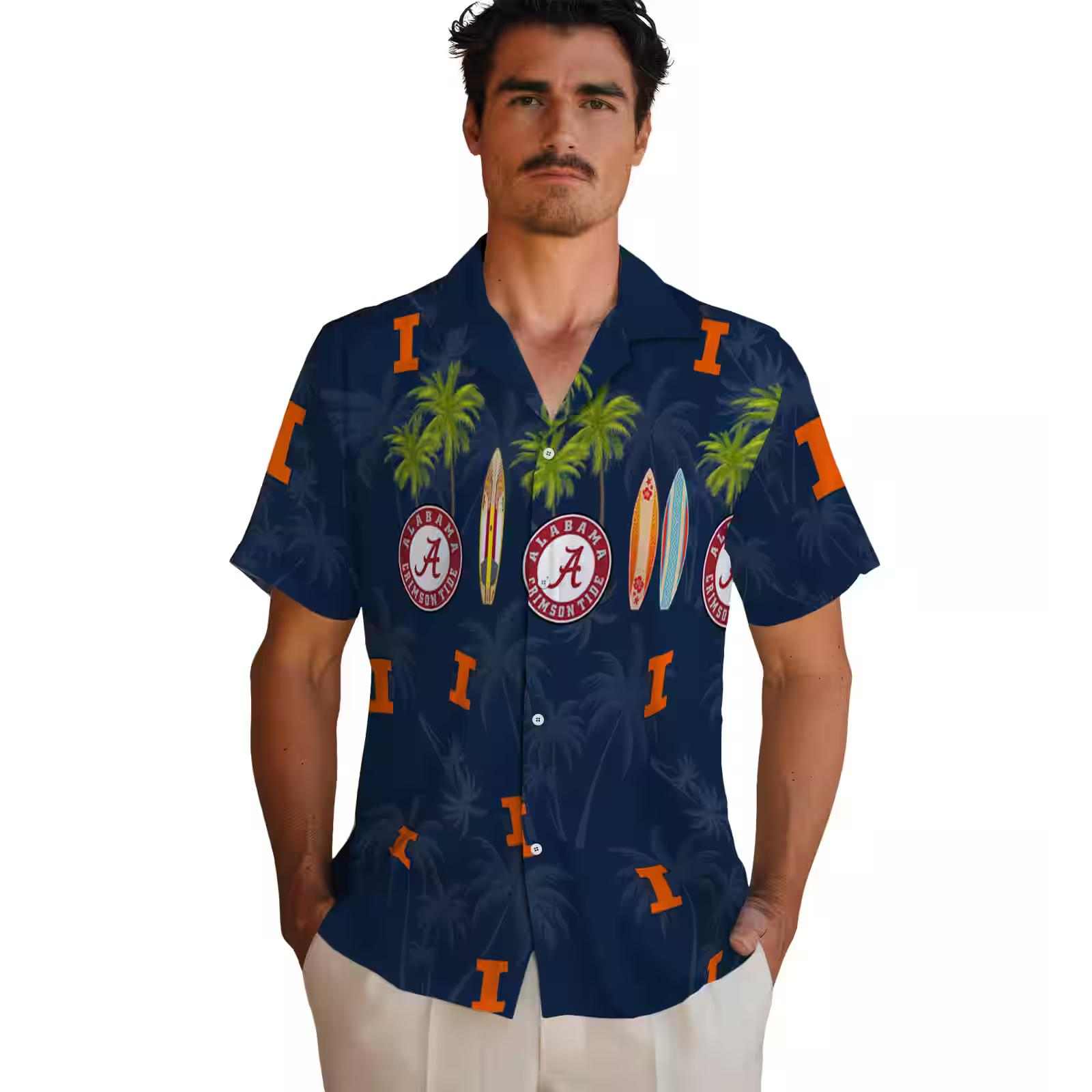 illinois fighting illini surfboard palm blue hawaiian shirt fashion forward