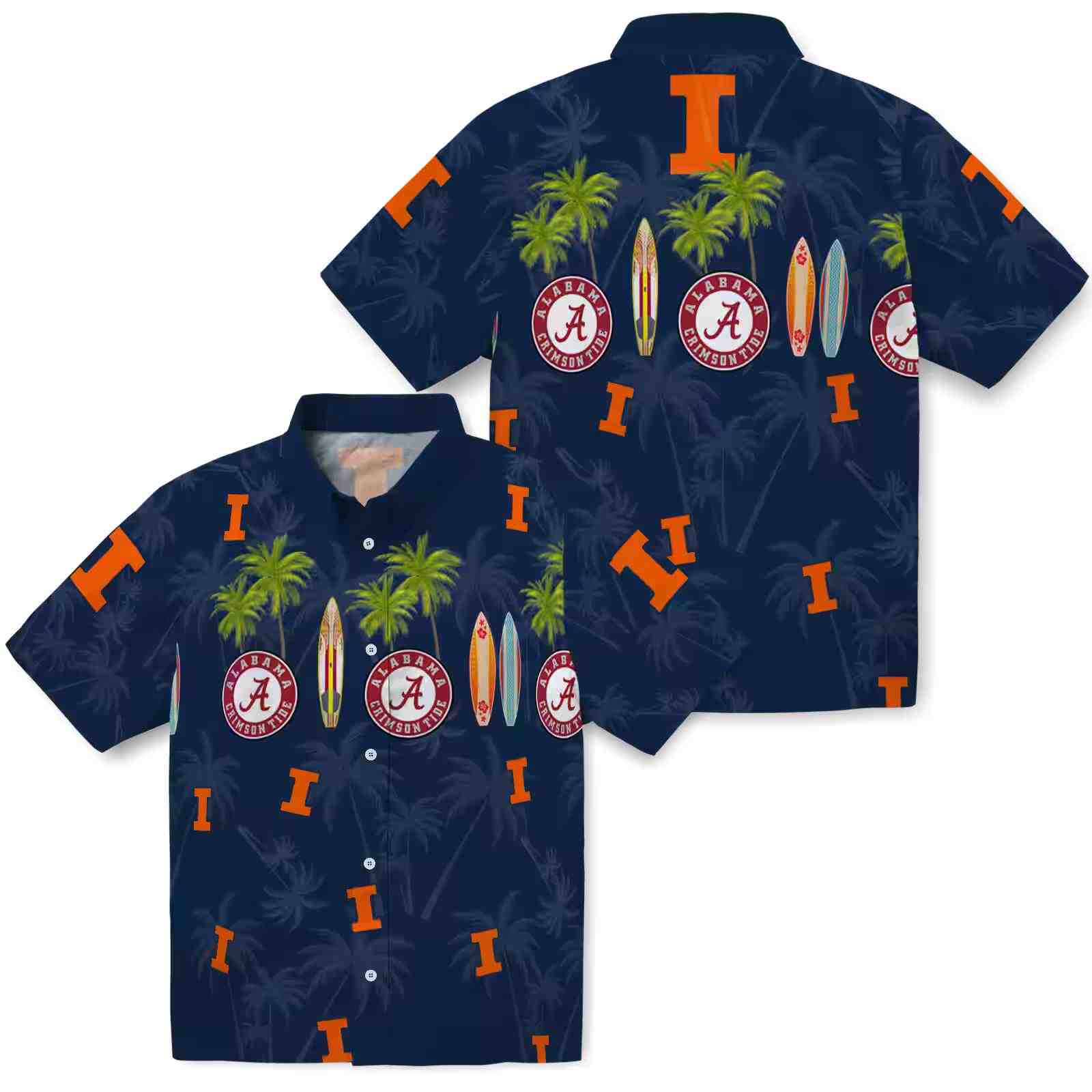 illinois fighting illini surfboard palm blue hawaiian shirt high quality