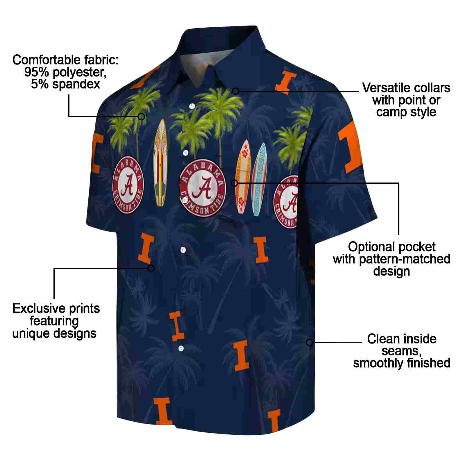 illinois fighting illini surfboard palm blue hawaiian shirt new arrival