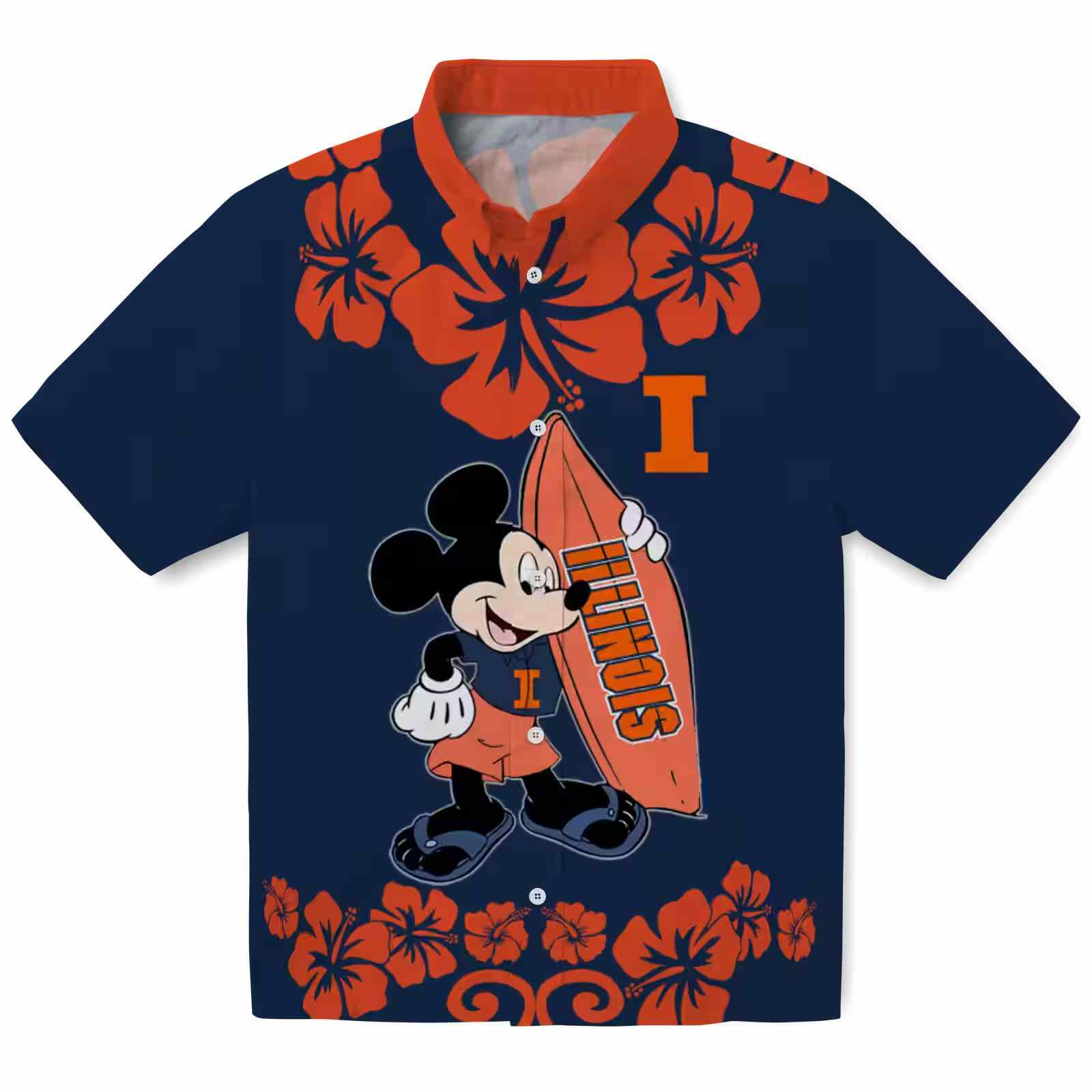 Illinois Fighting Illini Surfing Mickey Blue Hawaiian Shirt